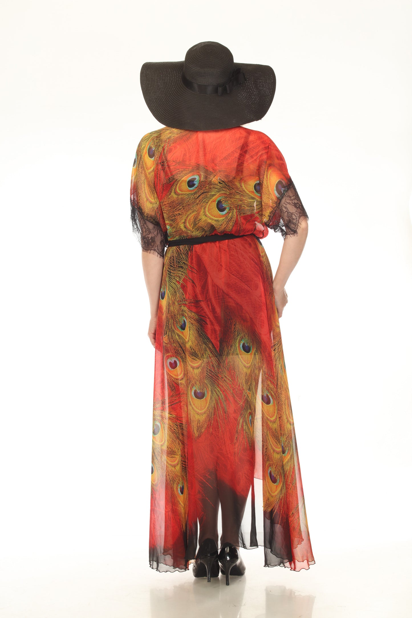 Peacock Red Chiffon Maxi Wrap Dress