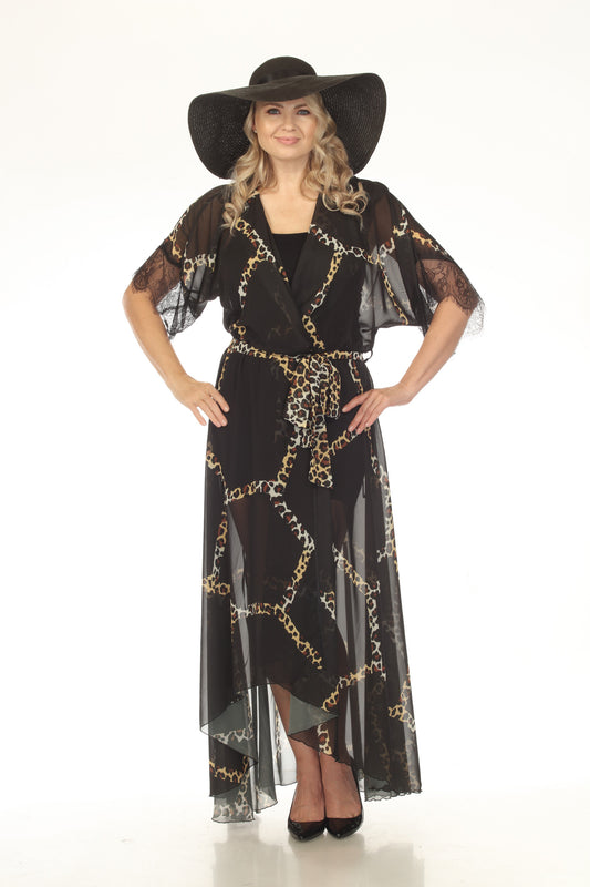 Cheetah Print Chiffon Maxi Wrap Dress