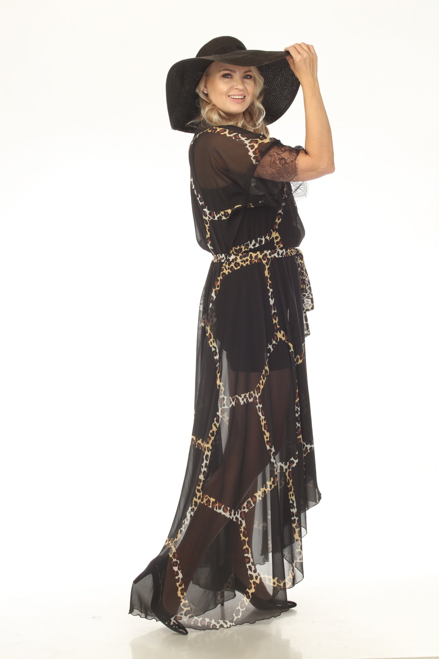 Cheetah Print Chiffon Maxi Wrap Dress