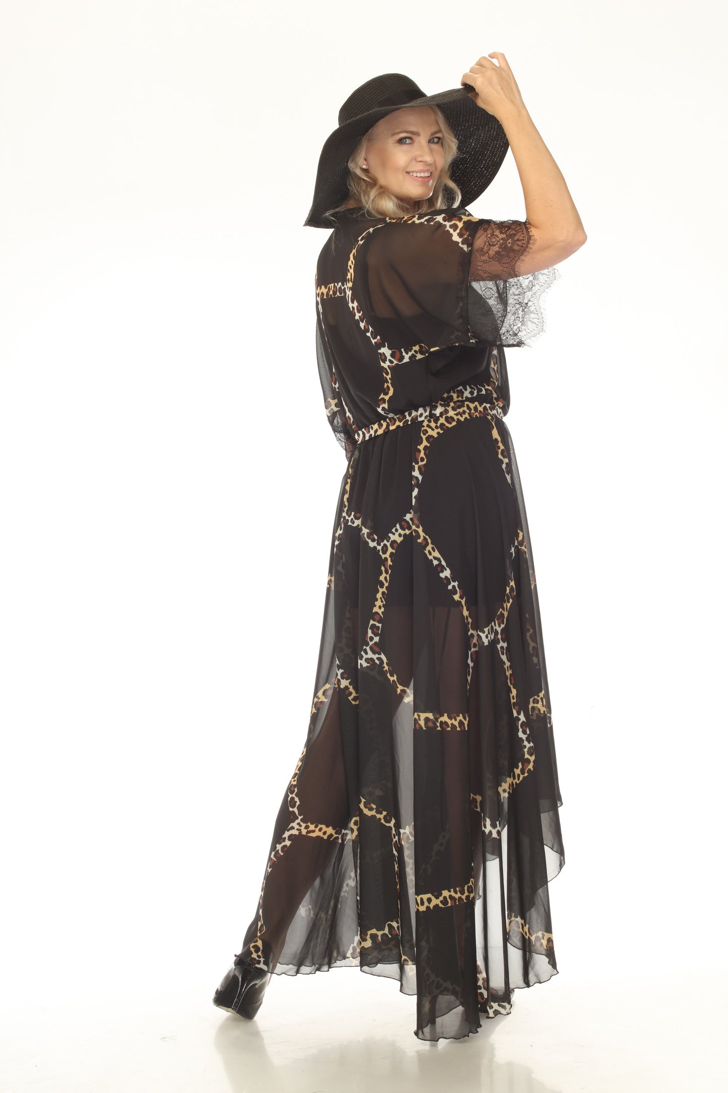 Cheetah Print Chiffon Maxi Wrap Dress