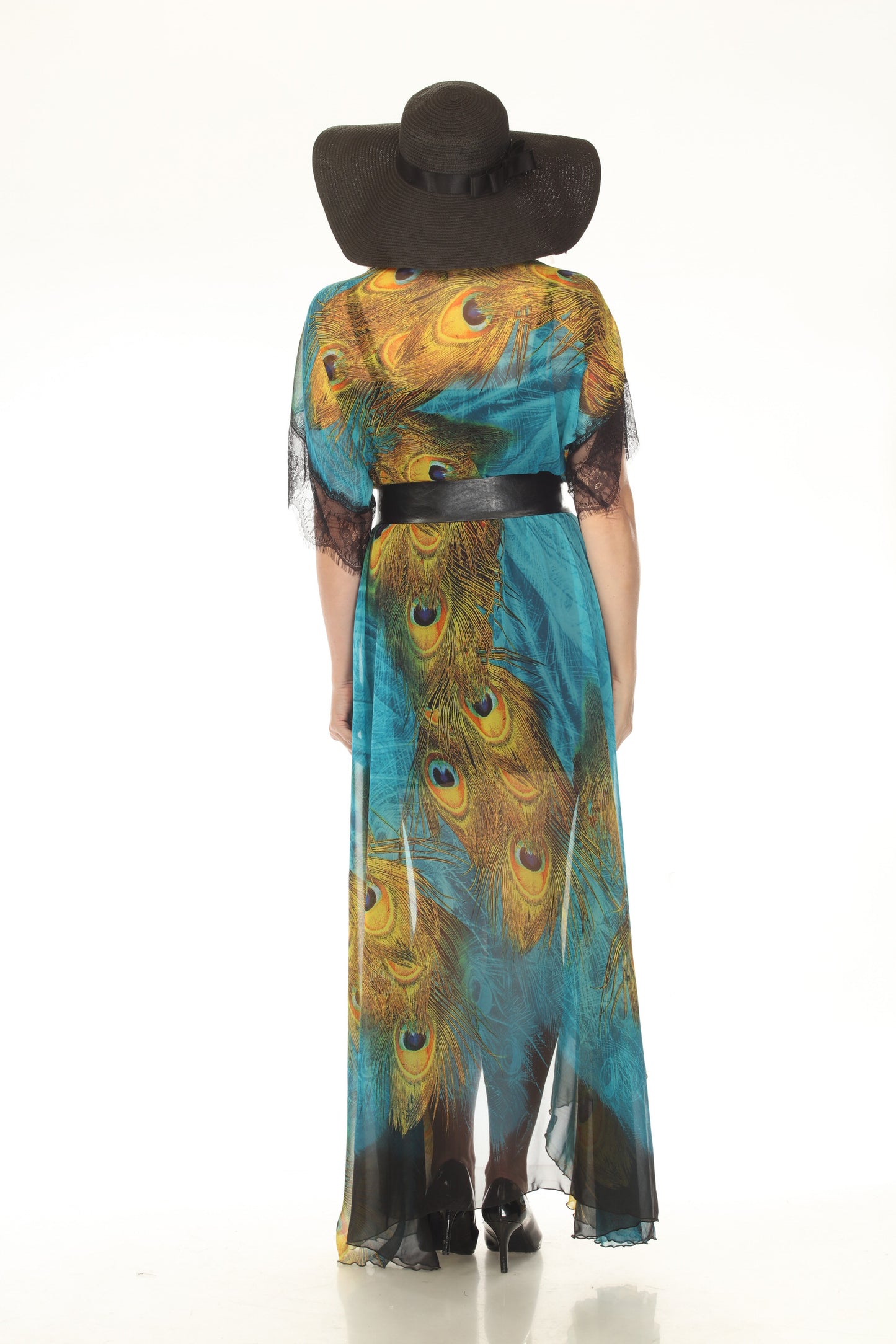 Peacock Turquoise Chiffon Maxi Wrap Dress Turquoise / L