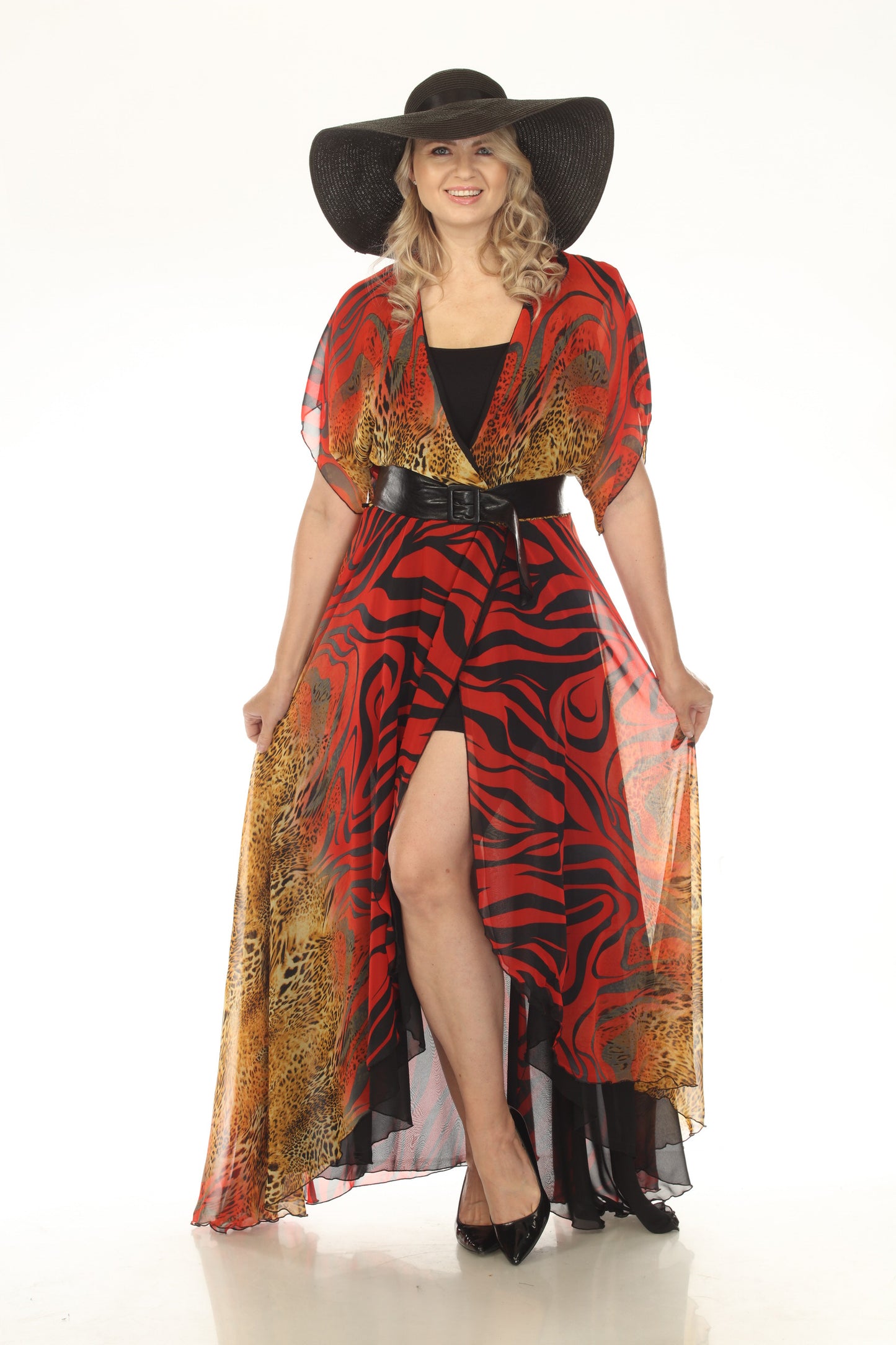 Flame Double Layer Maxi Wrap Dress