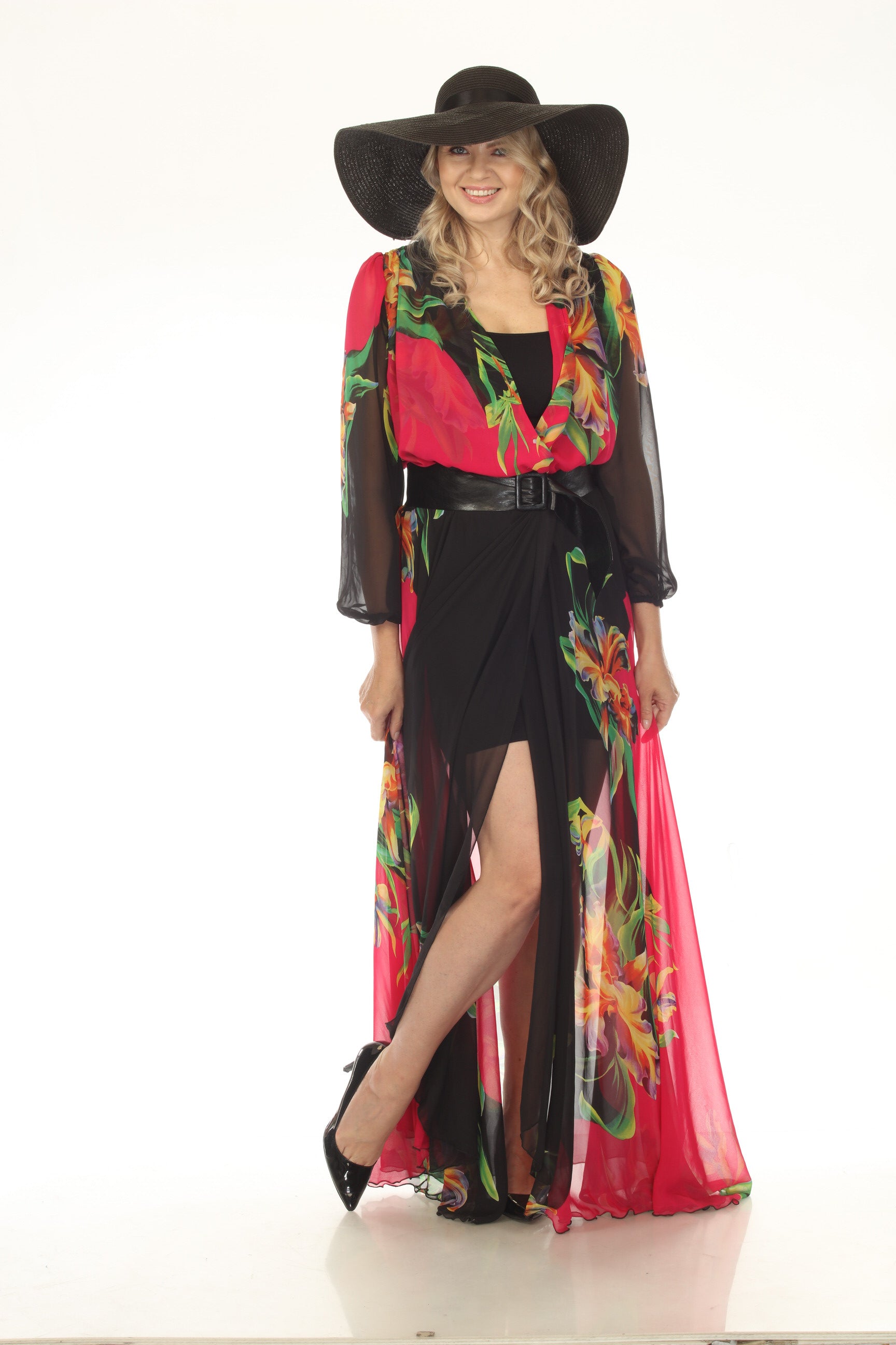 Iris Fuchsia Long Sleeve Maxi Wrap Dress