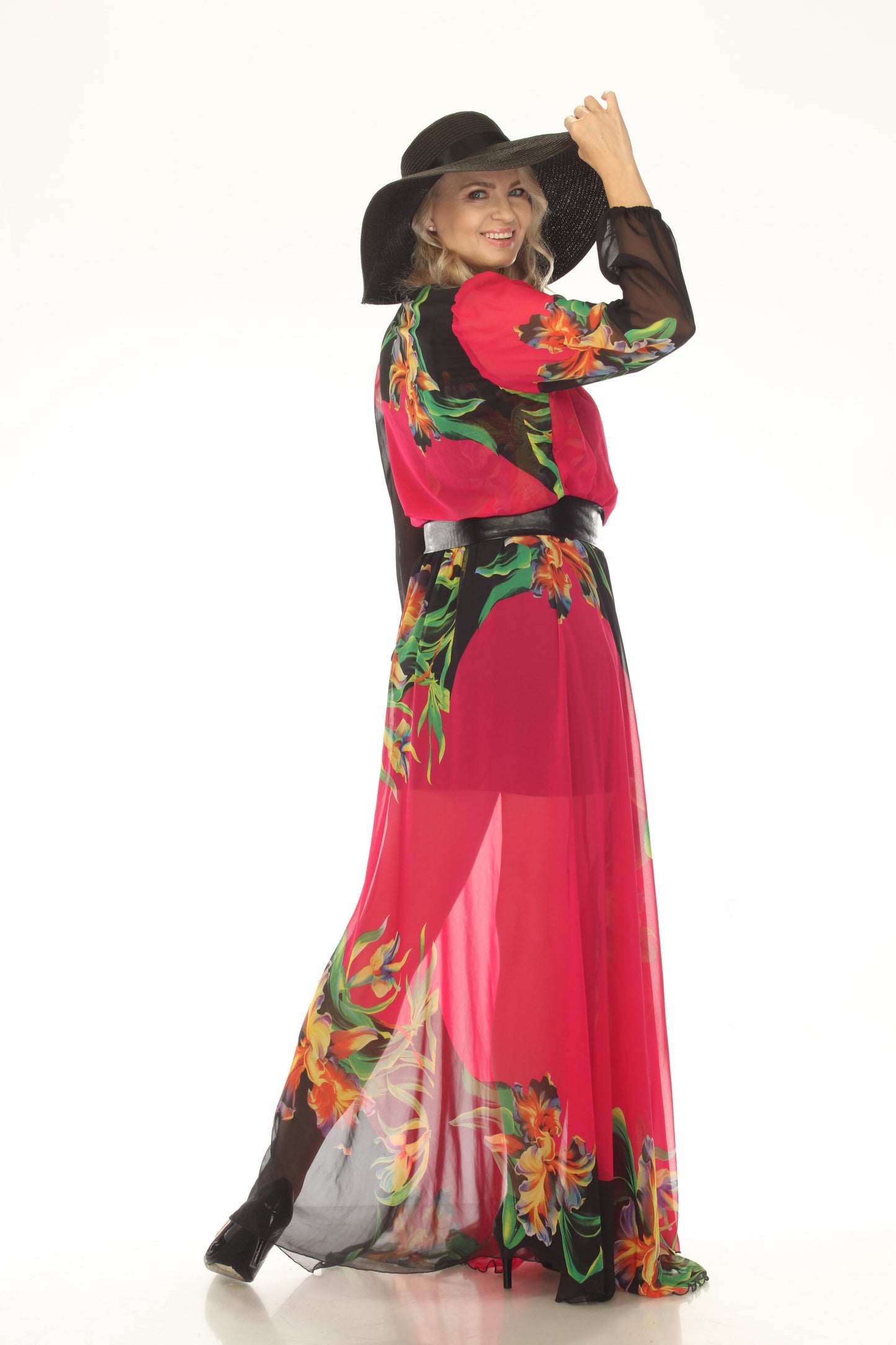Iris Fuchsia Long Sleeve Maxi Wrap Dress