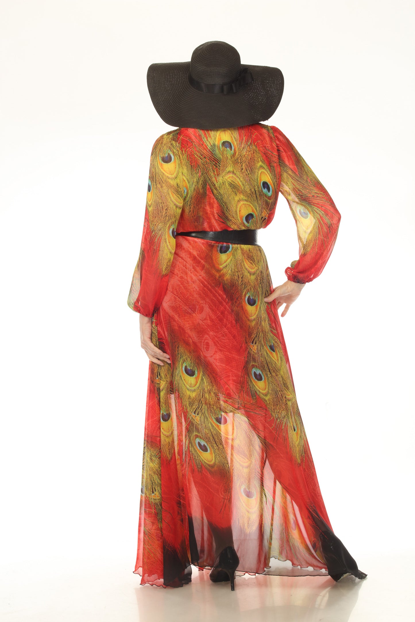 Peacock Red Long Sleeve Wrap Dress