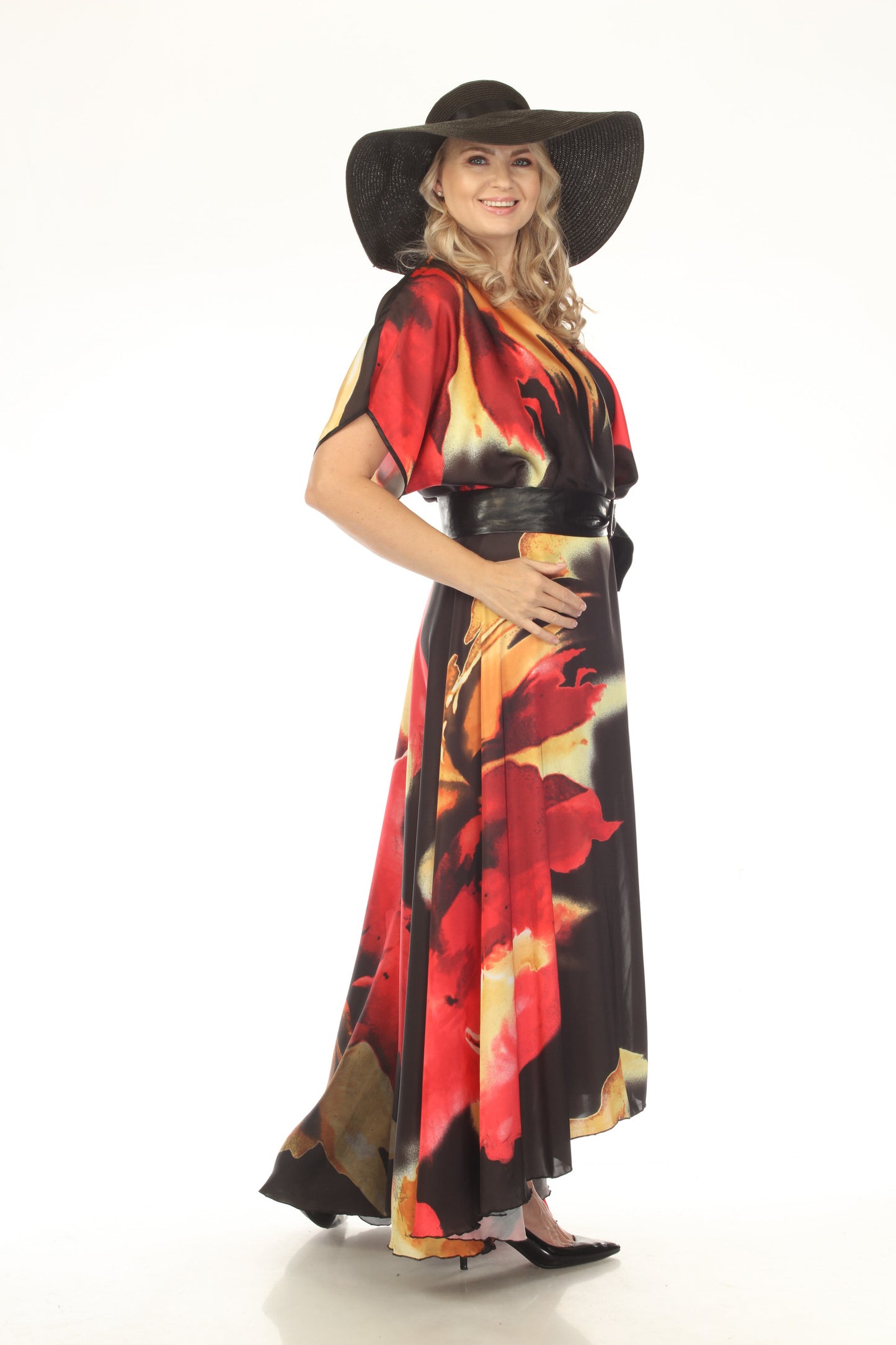 Black Satin Maxi Wrap Dress