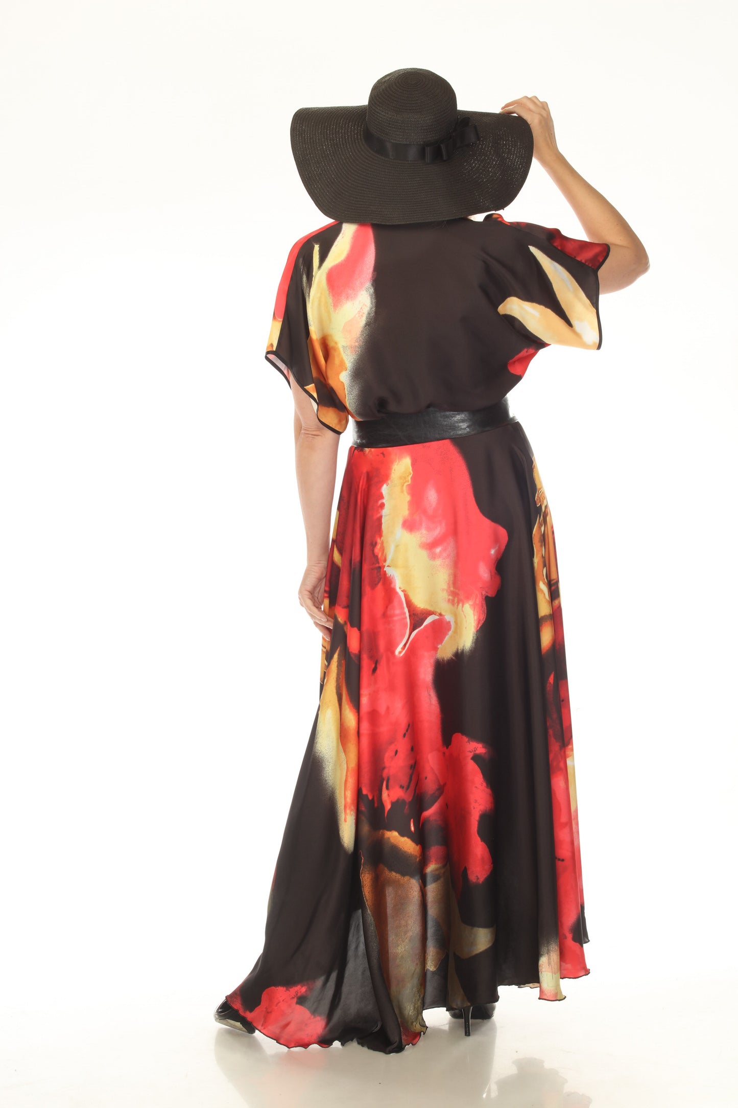 Black Satin Maxi Wrap Dress