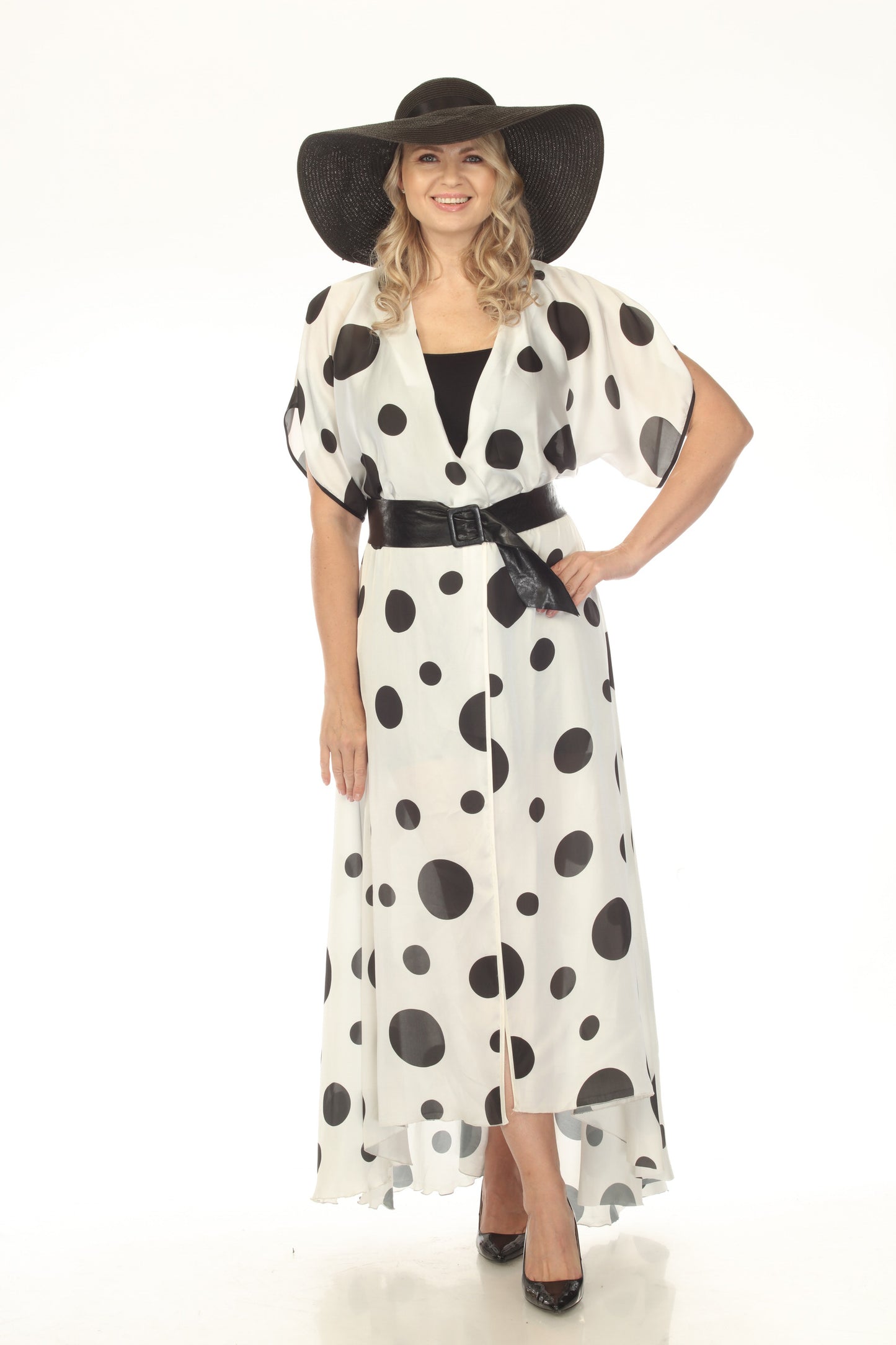 White & Black Polka Dot Maxi Wrap Dress