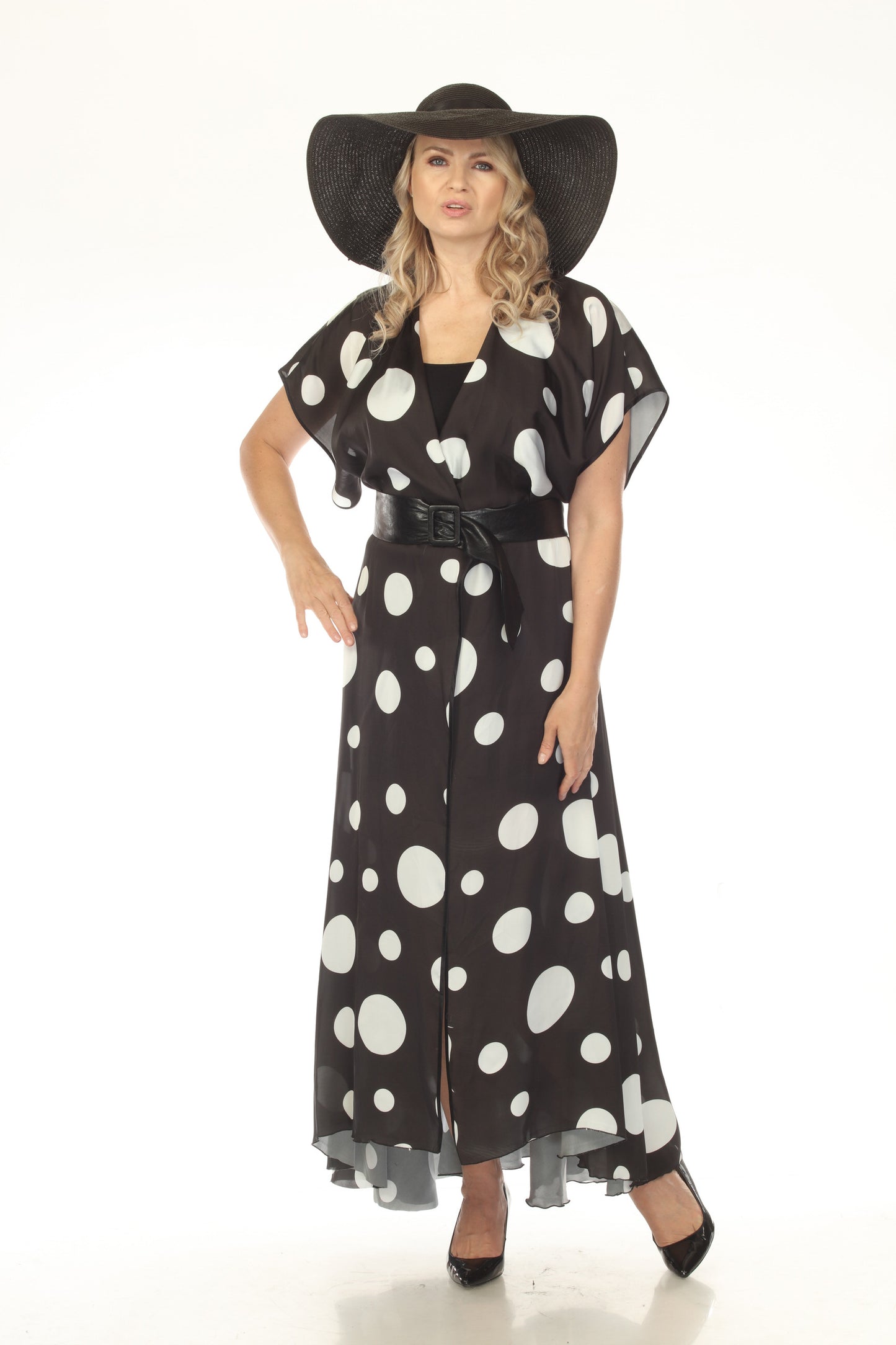Black & White Polka Dot Maxi Wrap Dress
