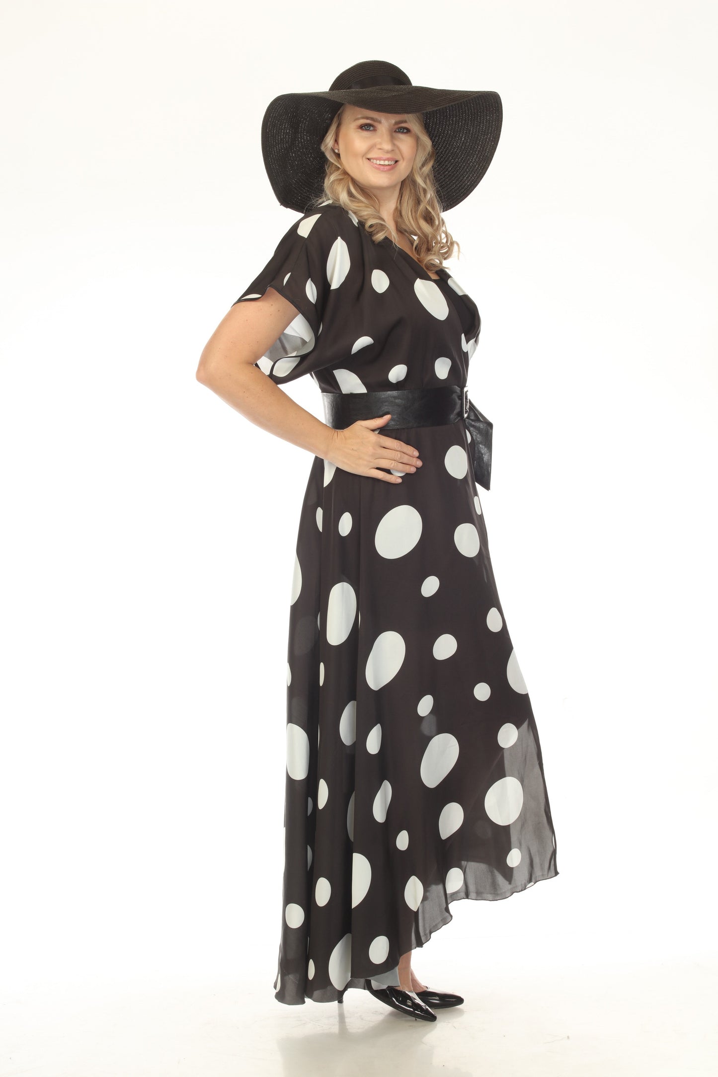 Black & White Polka Dot Maxi Wrap Dress