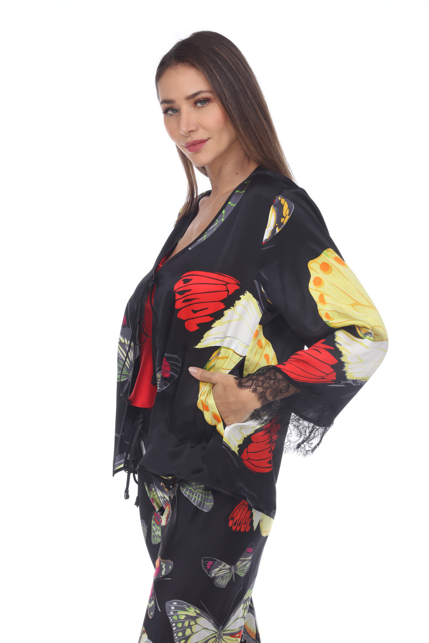 Printed Charmeuse Lace Top