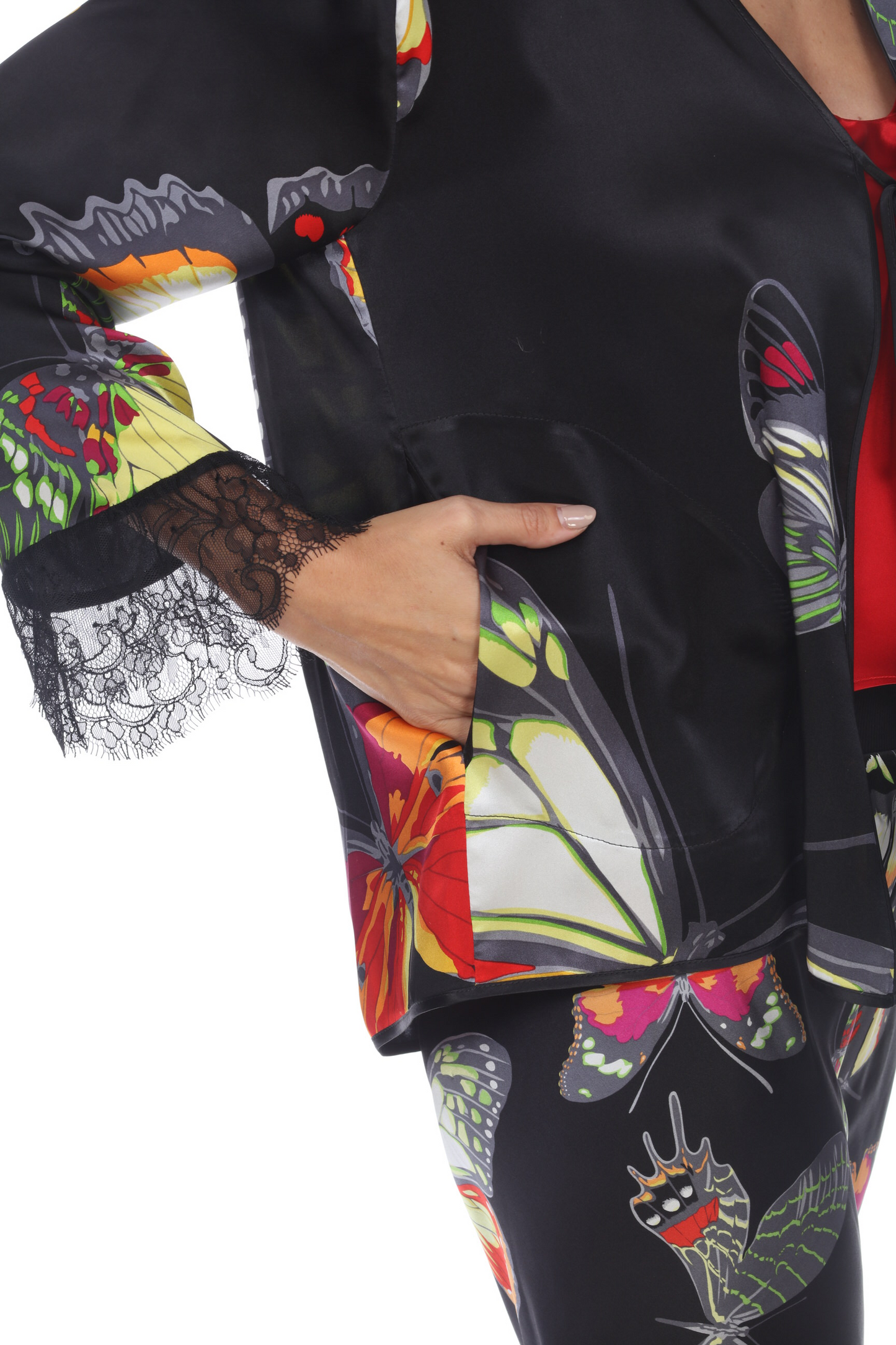 Printed Charmeuse Lace Top