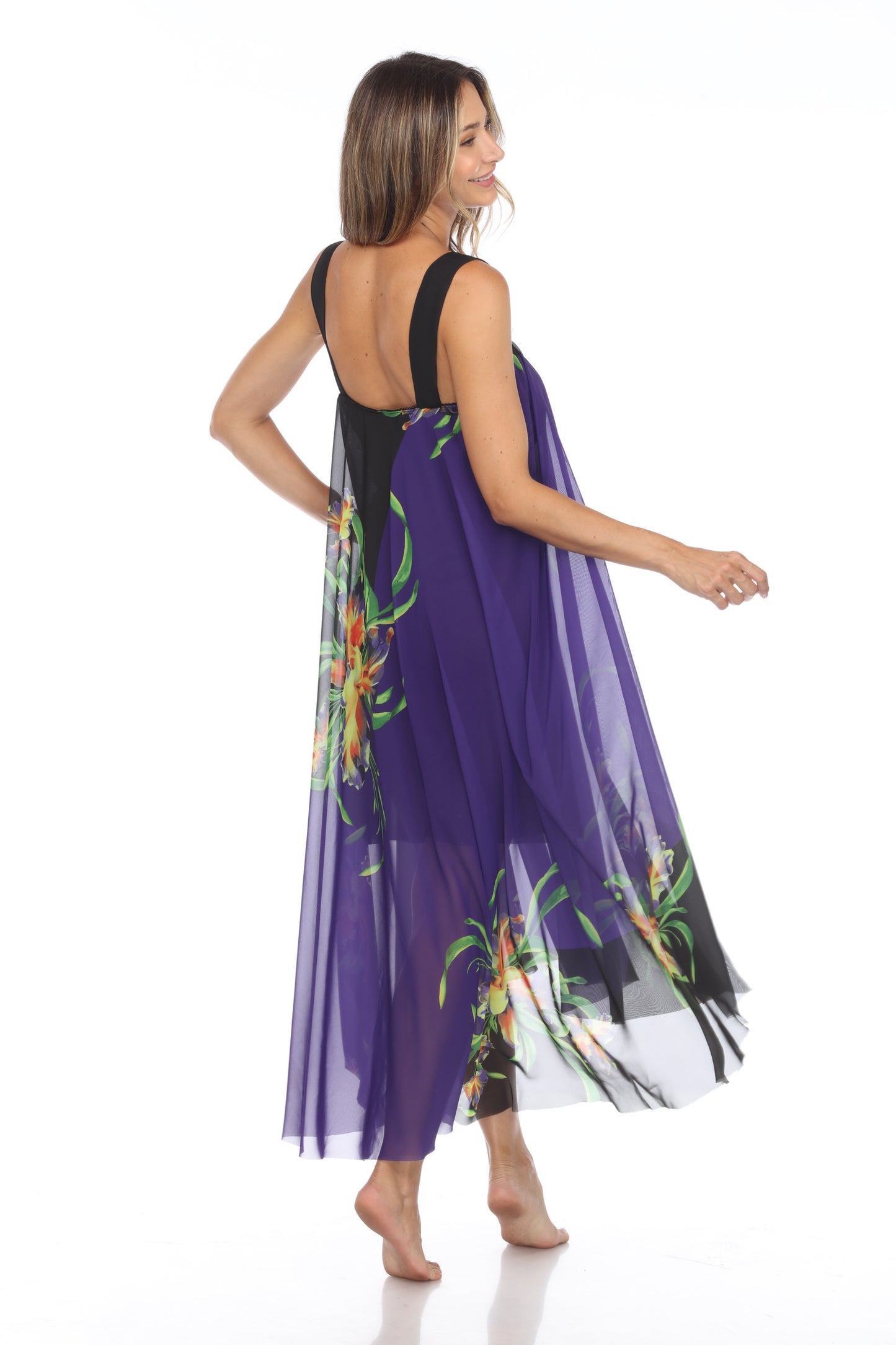 Circular Chiffon Flower Print Long Dress