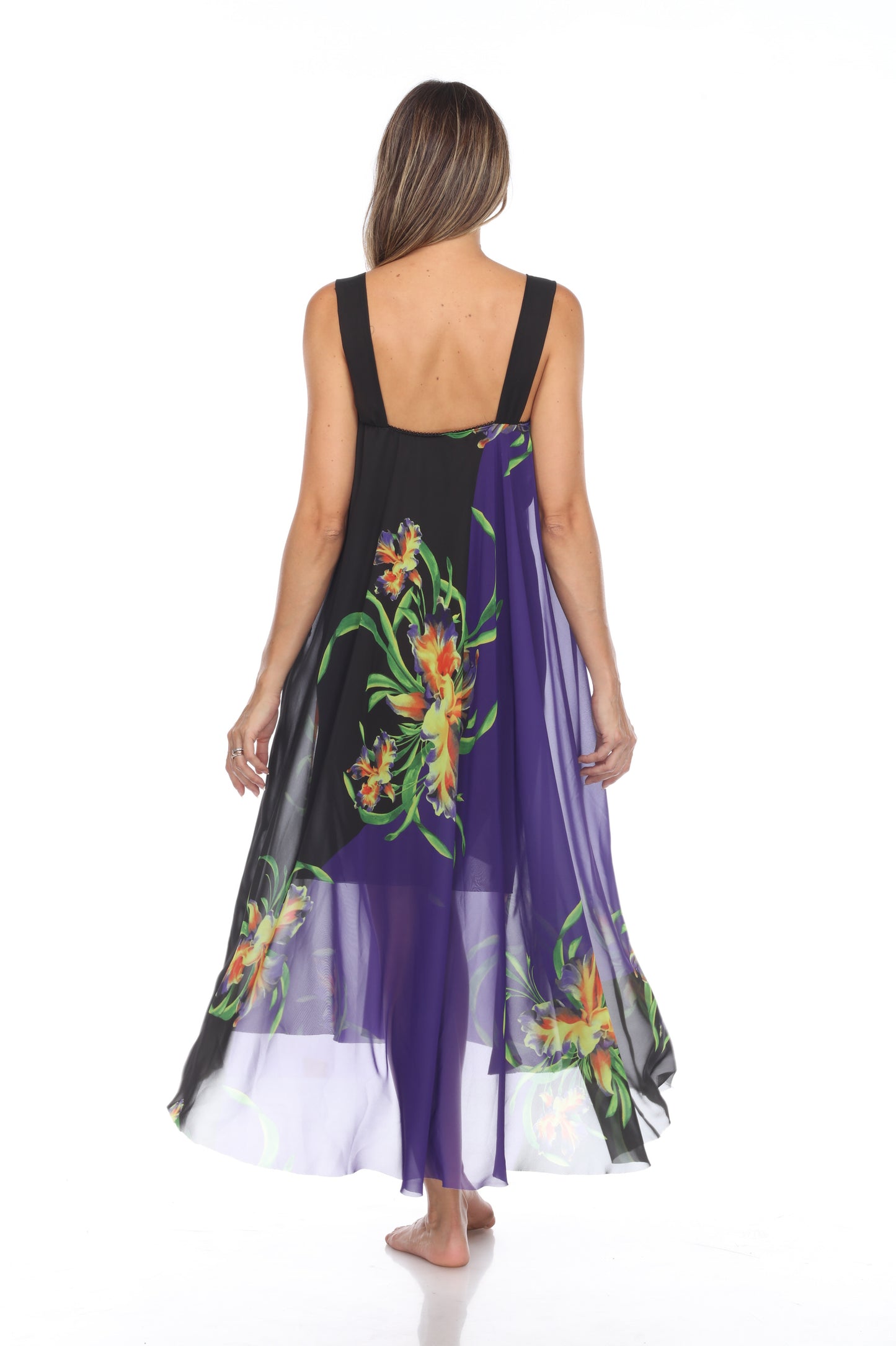 Circular Chiffon Flower Print Long Dress
