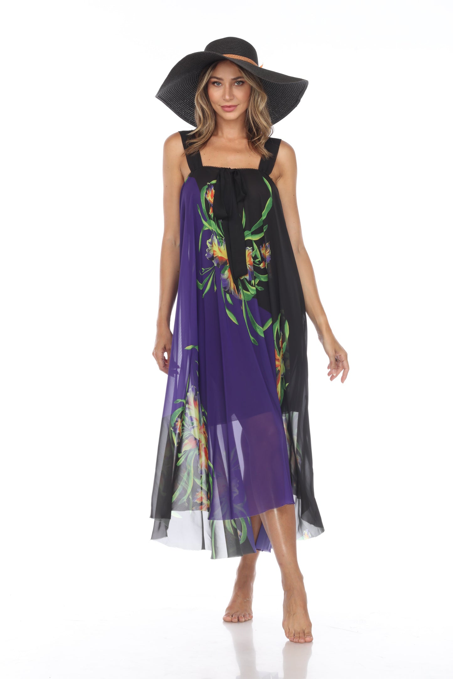 Circular Chiffon Flower Print Long Dress