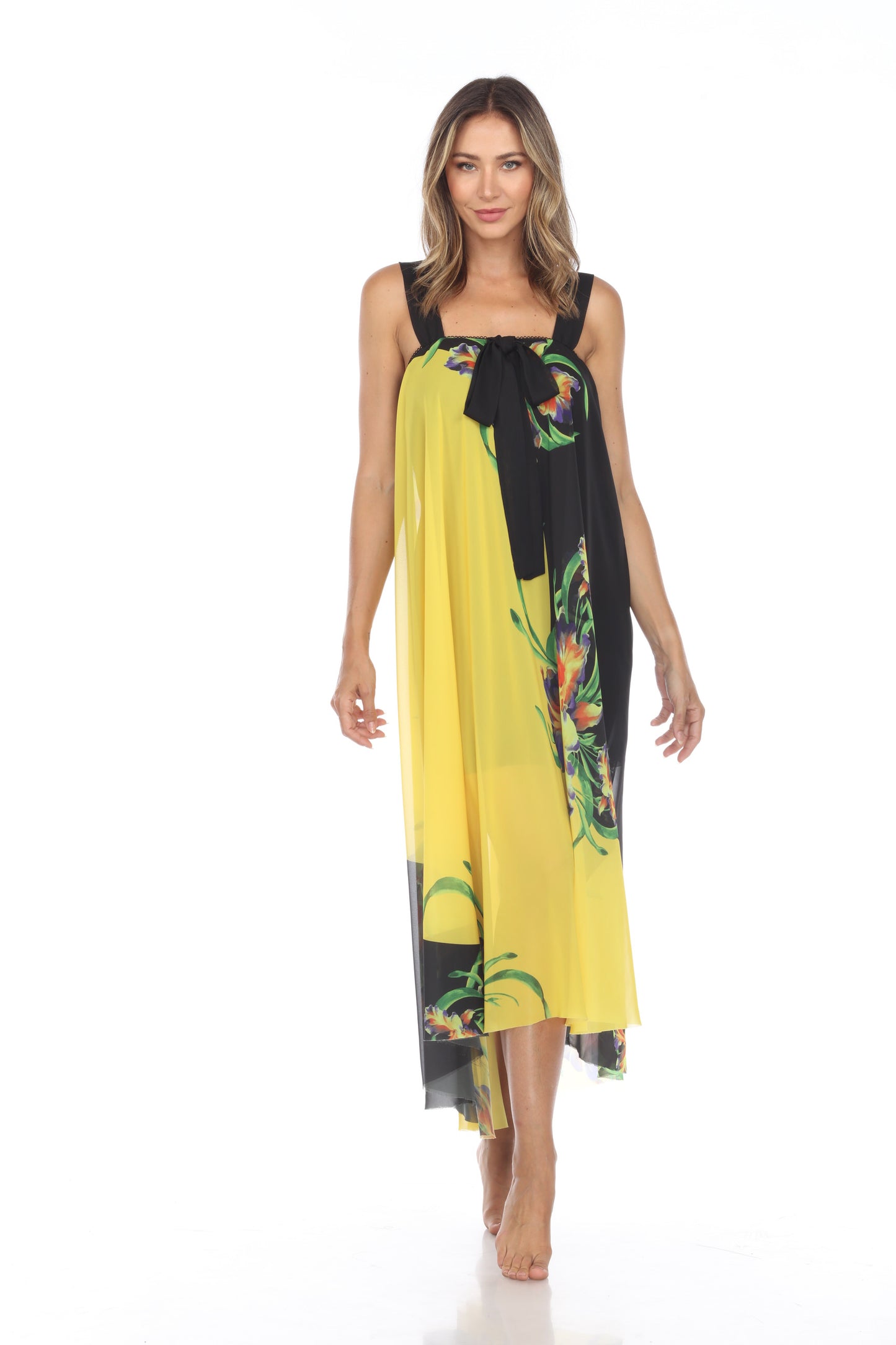 Circular Chiffon Flower Print Long Dress