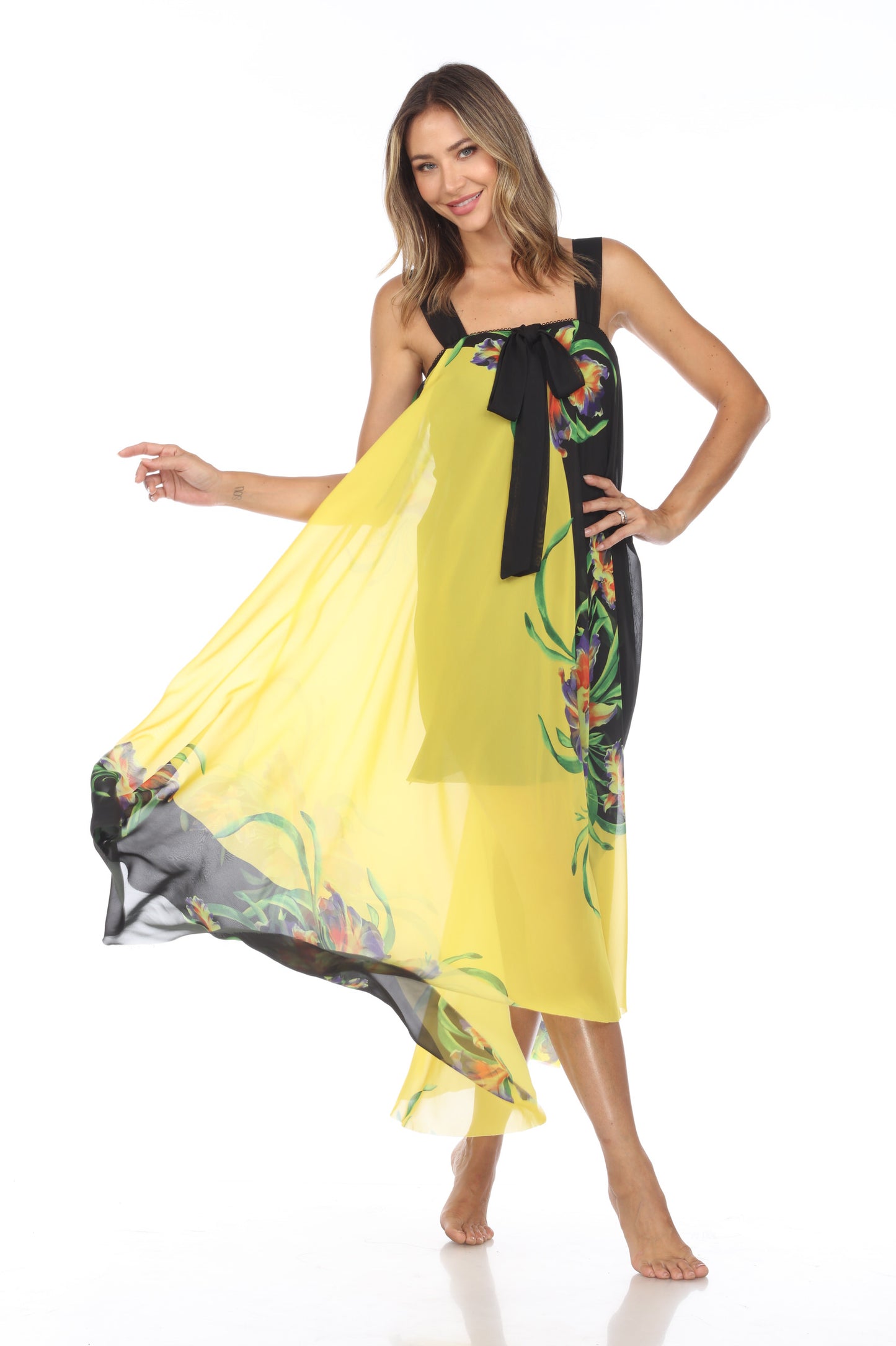 Circular Chiffon Flower Print Long Dress