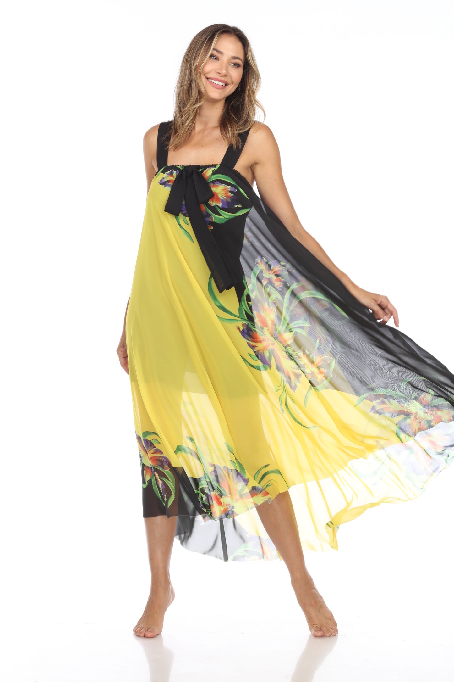 Circular Chiffon Flower Print Long Dress