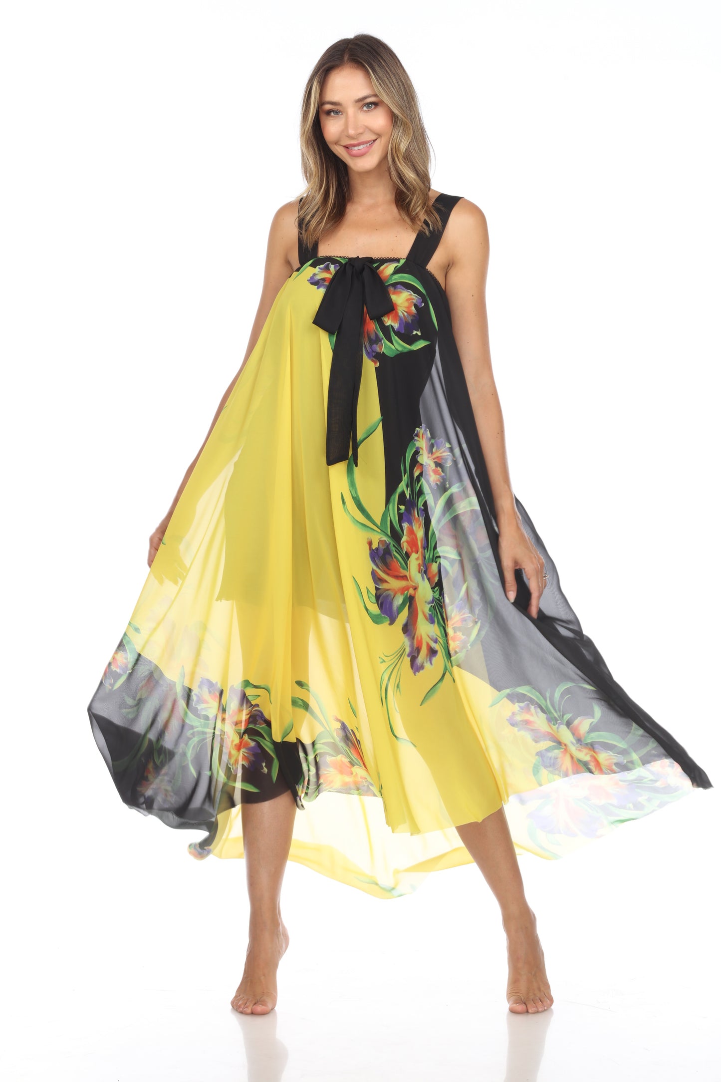 Circular Chiffon Flower Print Long Dress