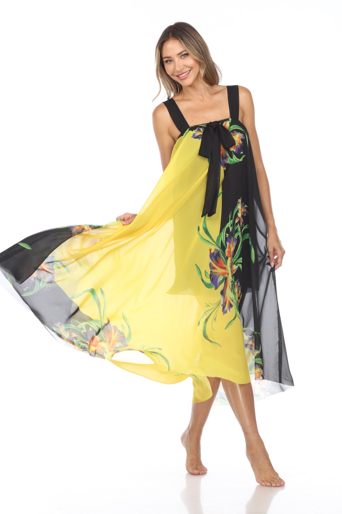 Circular Chiffon Flower Print Long Dress