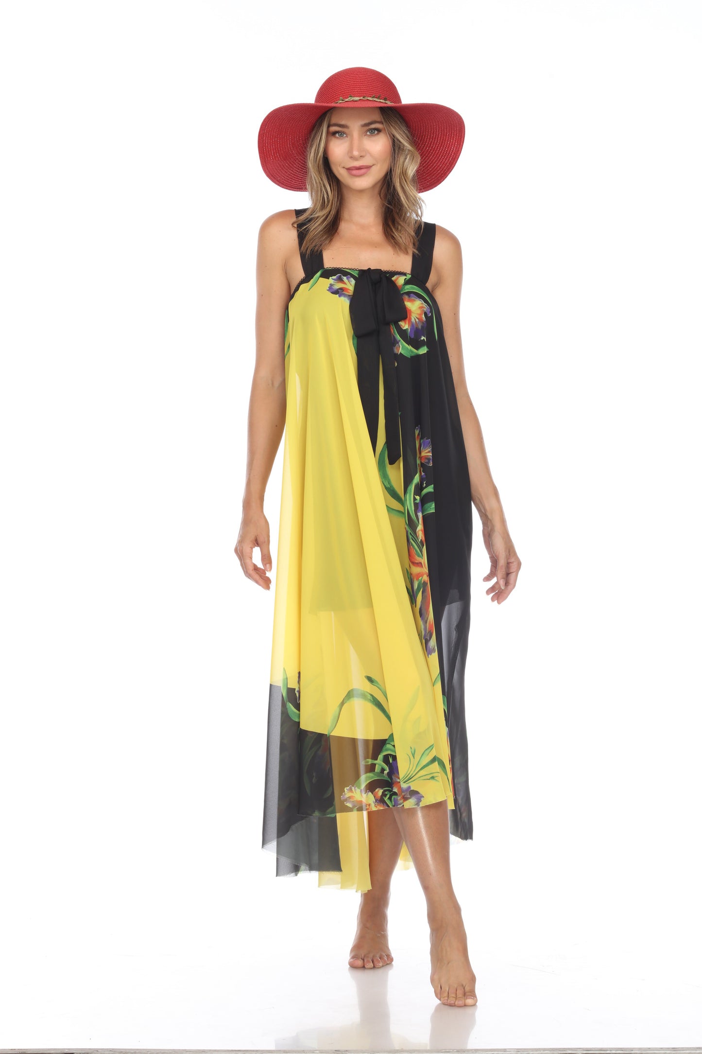 Circular Chiffon Flower Print Long Dress