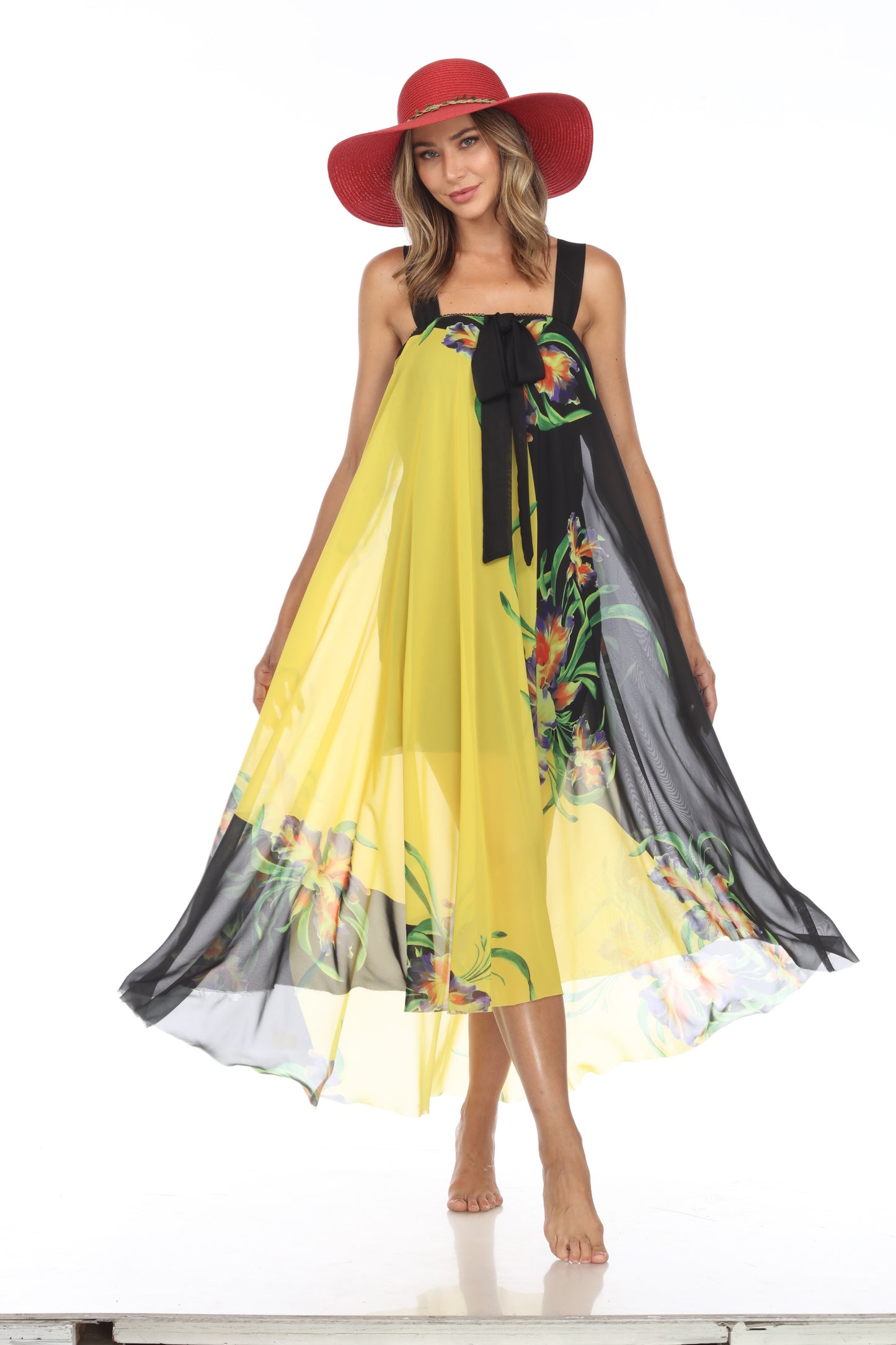 Circular Chiffon Flower Print Long Dress