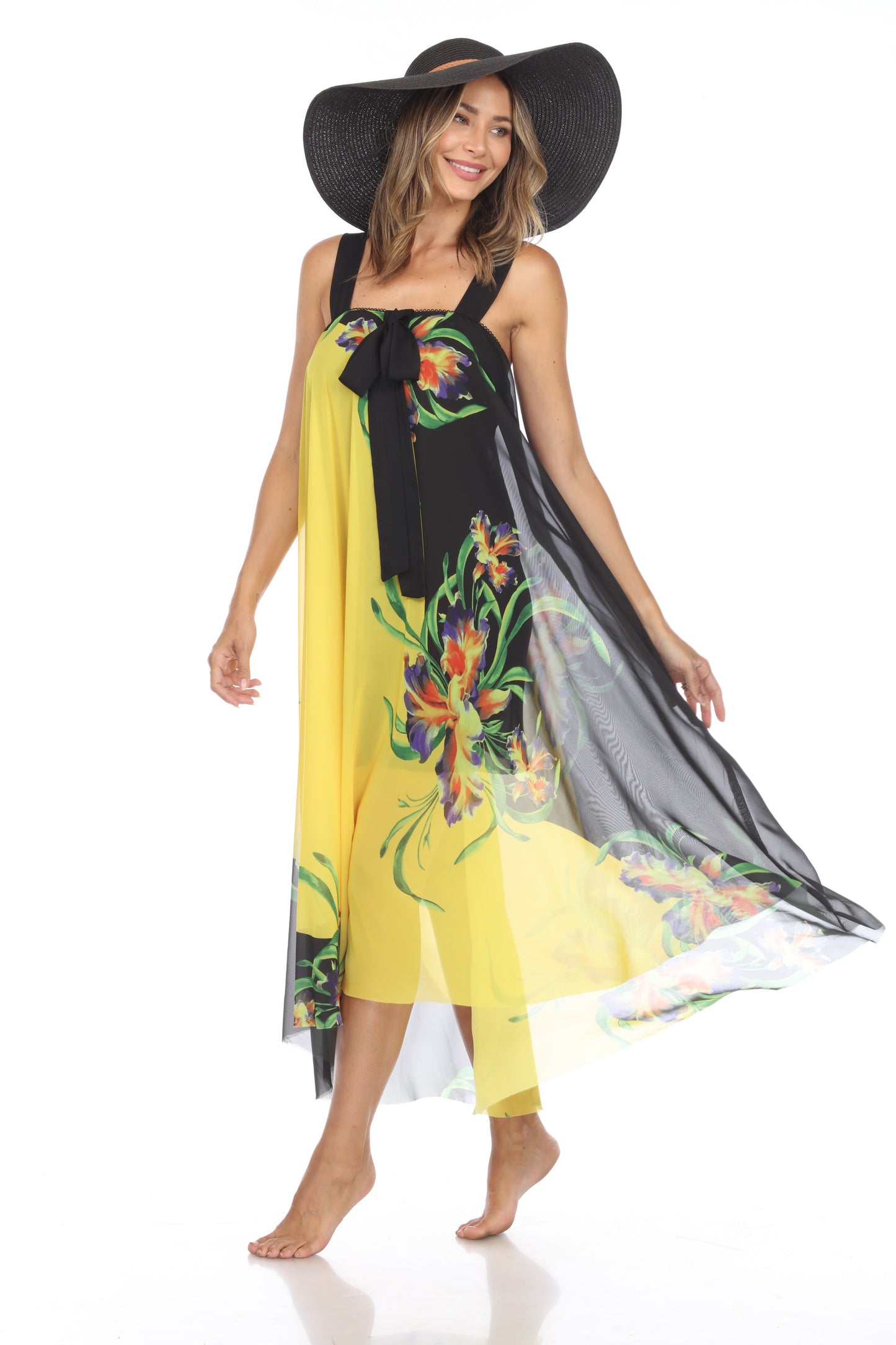 Circular Chiffon Flower Print Long Dress