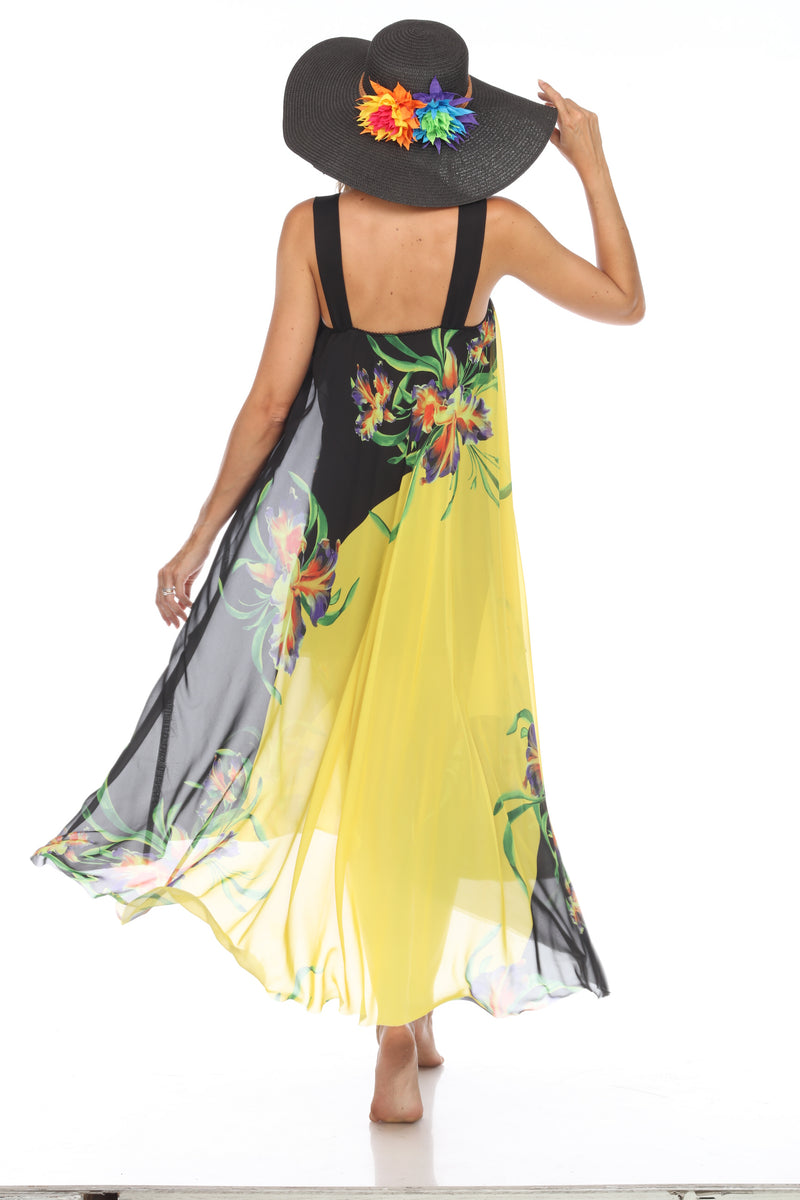 Circular Chiffon Flower Print Long Dress