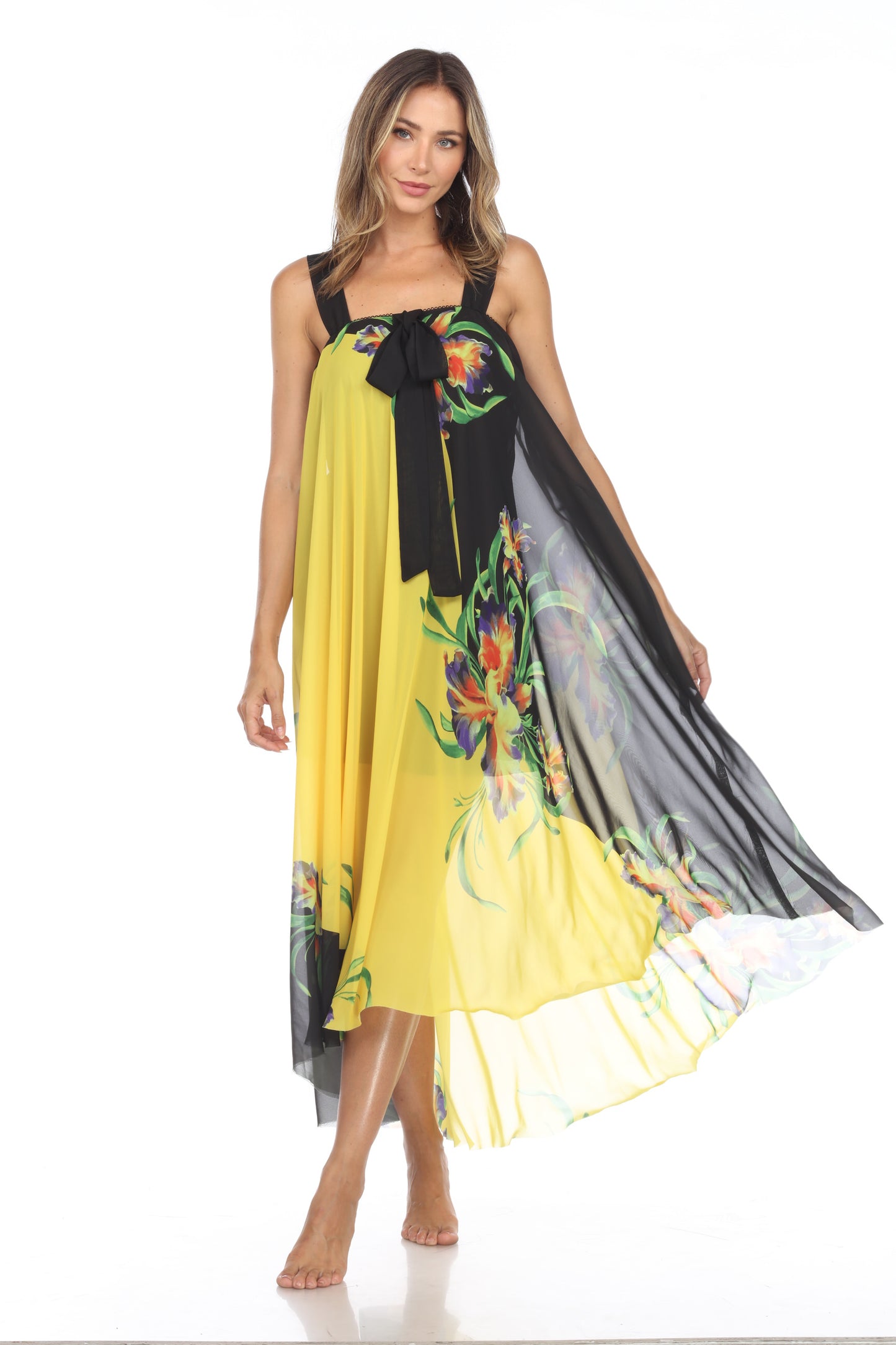 Circular Chiffon Flower Print Long Dress