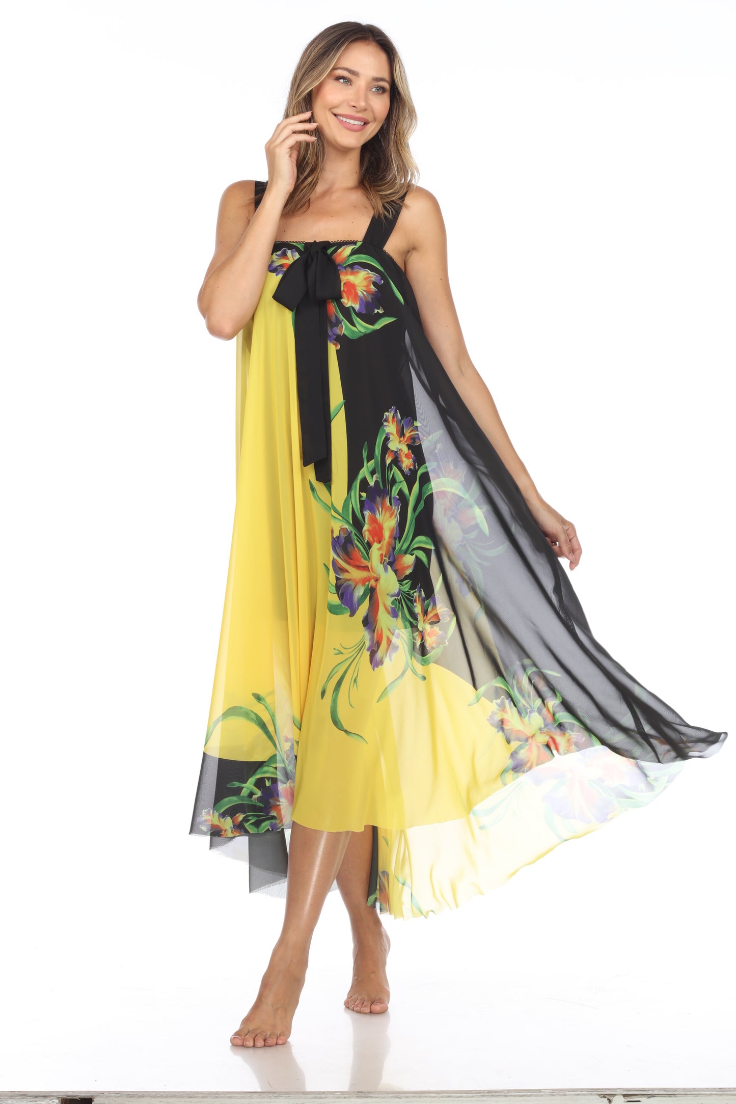 Circular Chiffon Flower Print Long Dress