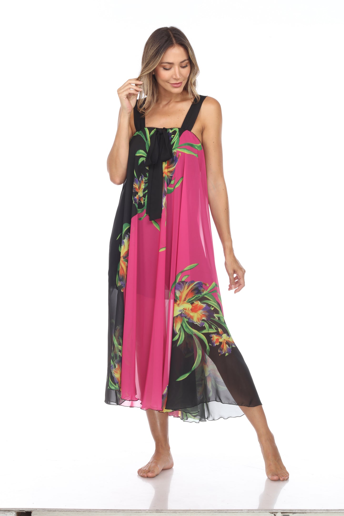 Circular Chiffon Flower Print Long Dress