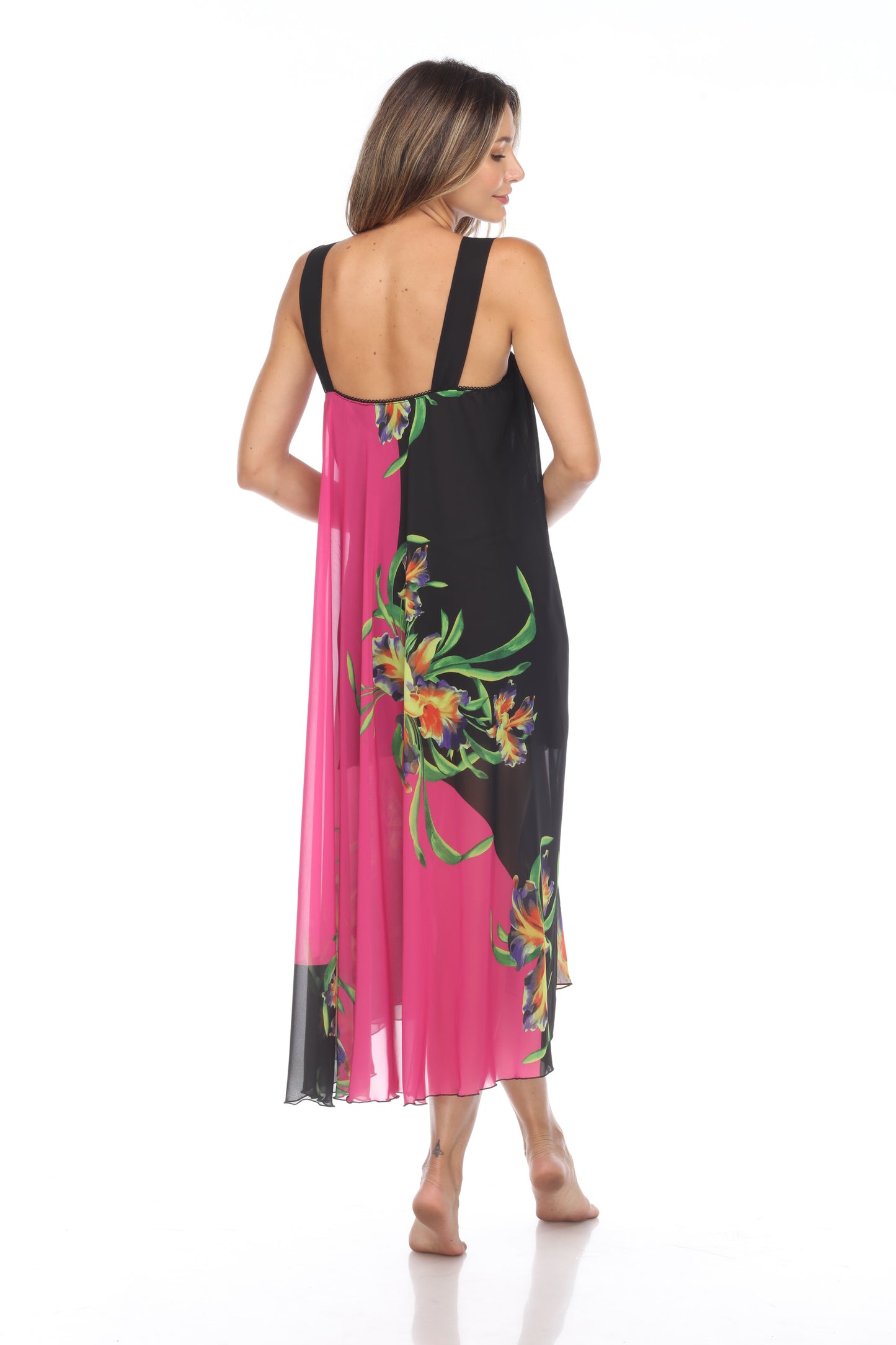 Circular Chiffon Flower Print Long Dress