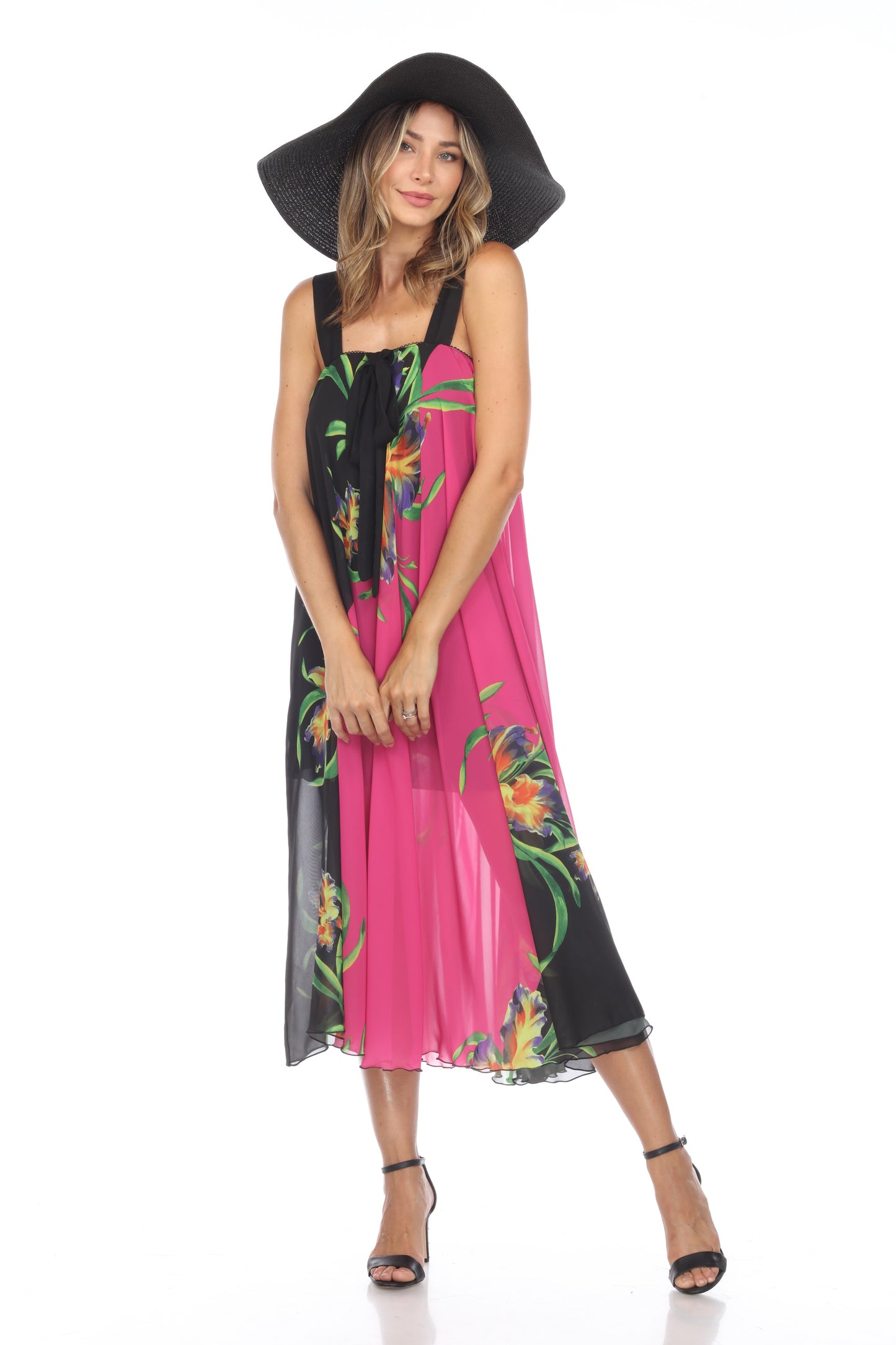 Circular Chiffon Flower Print Long Dress