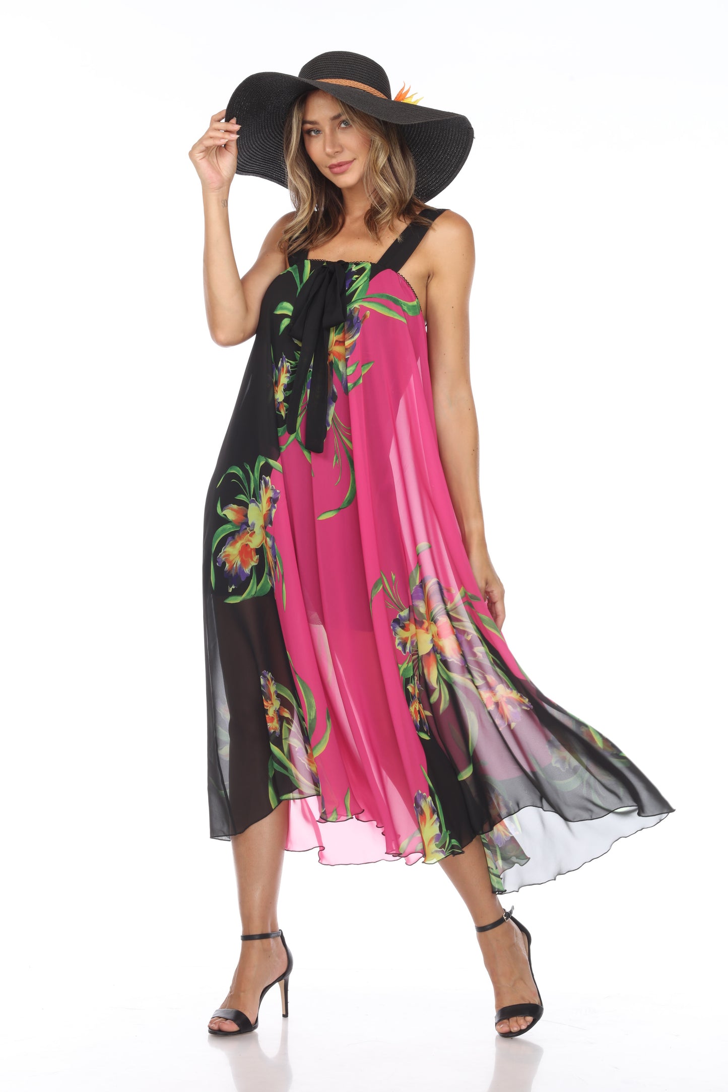 Circular Chiffon Flower Print Long Dress