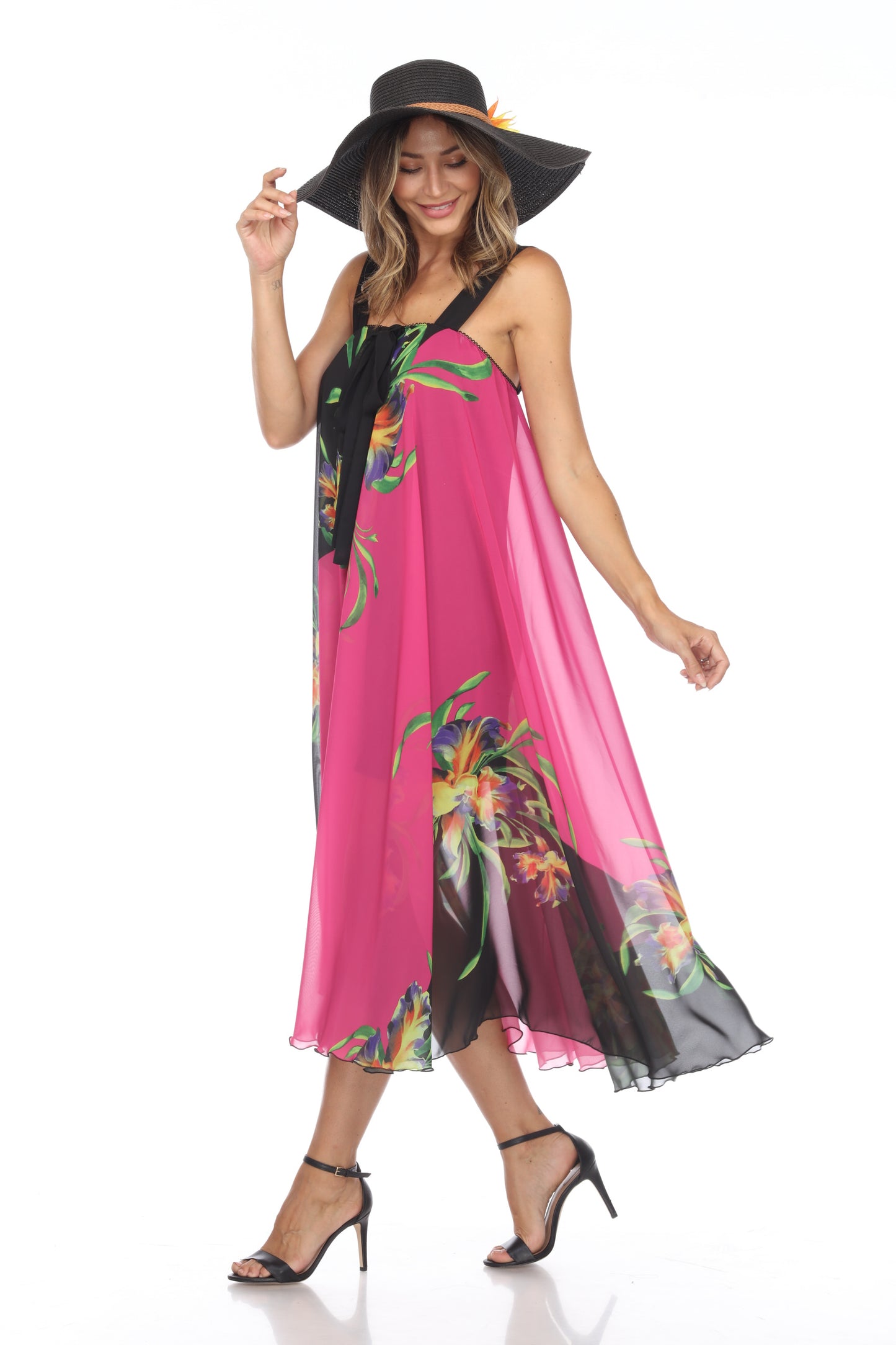Circular Chiffon Flower Print Long Dress