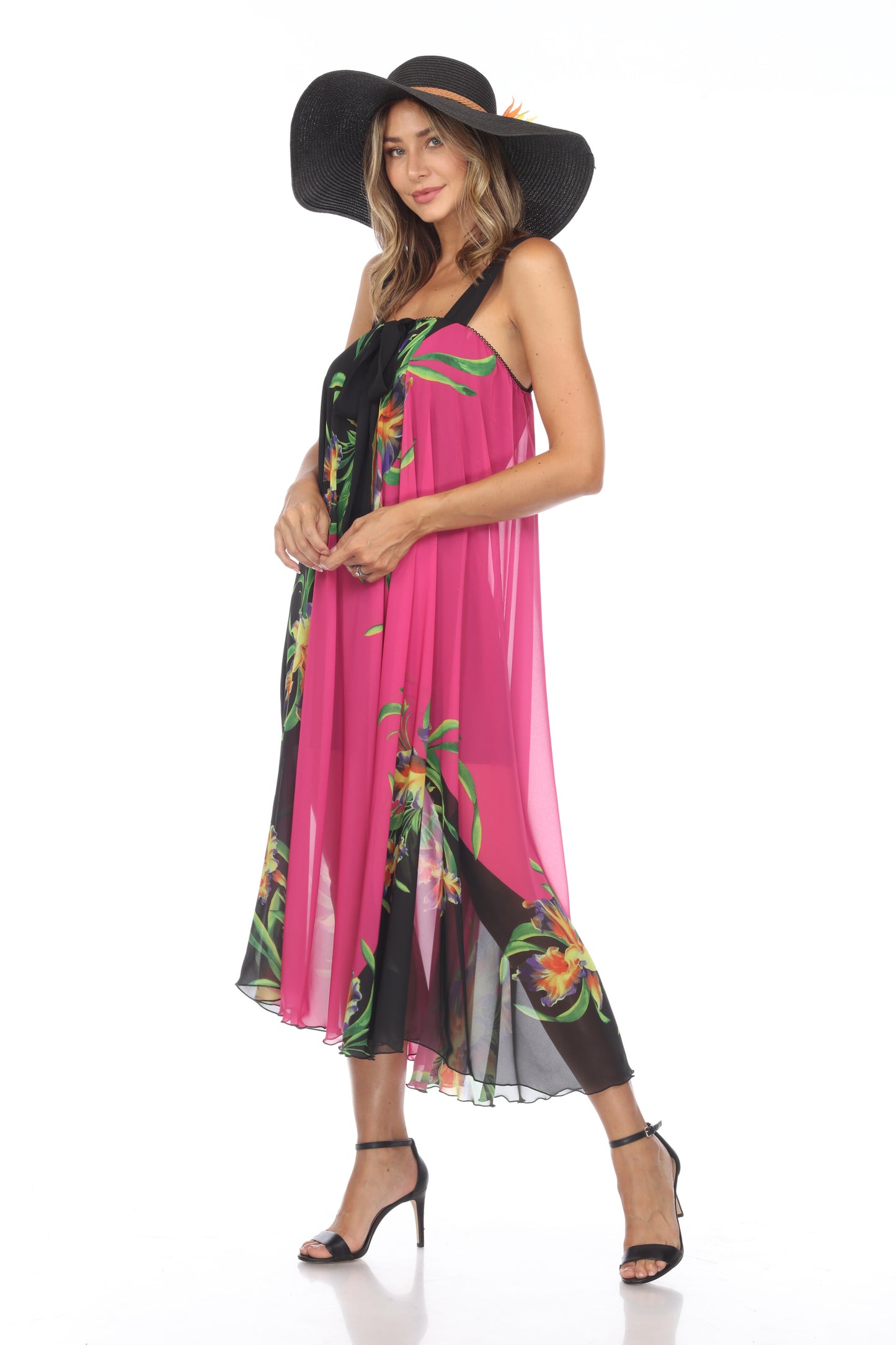 Circular Chiffon Flower Print Long Dress