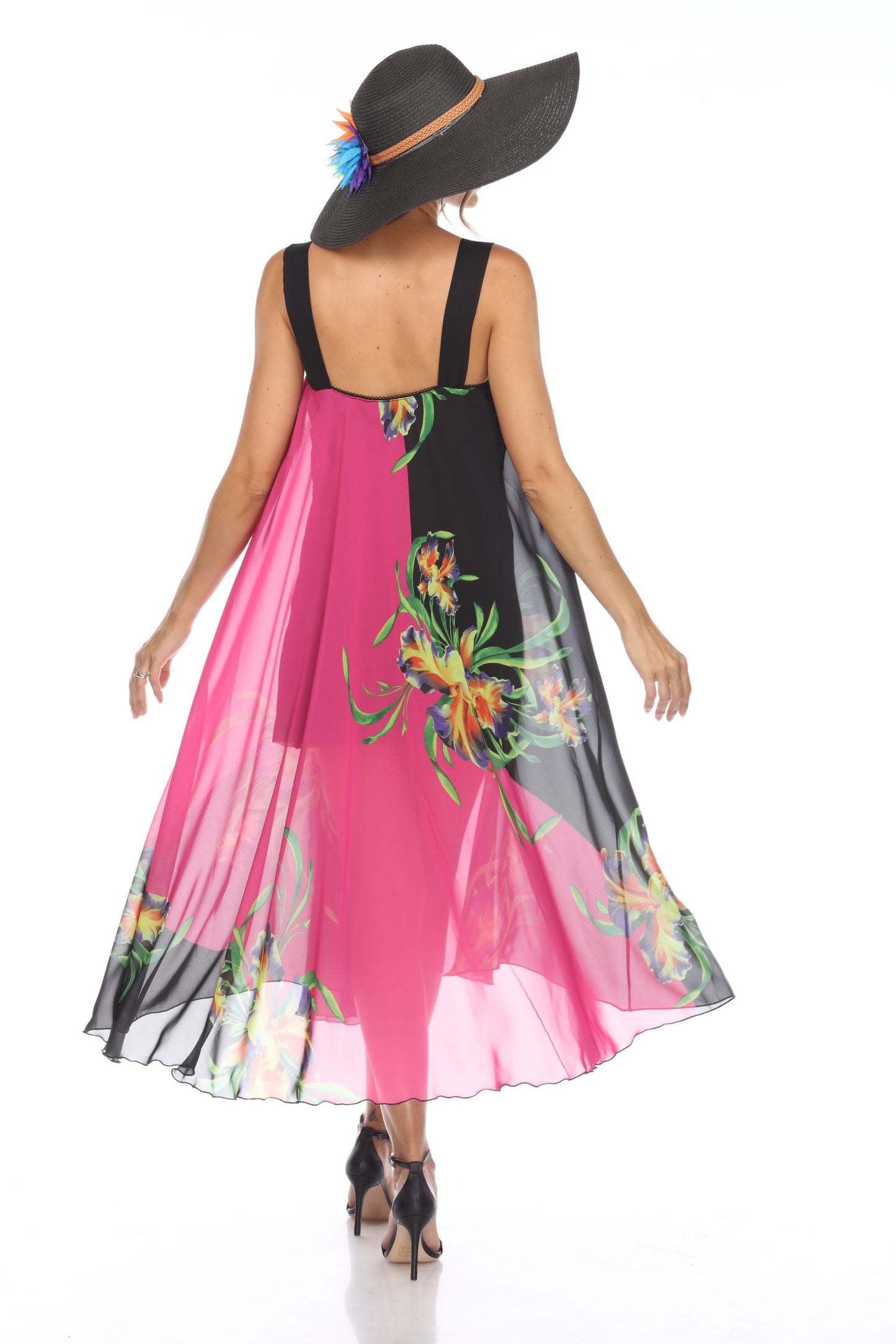 Circular Chiffon Flower Print Long Dress