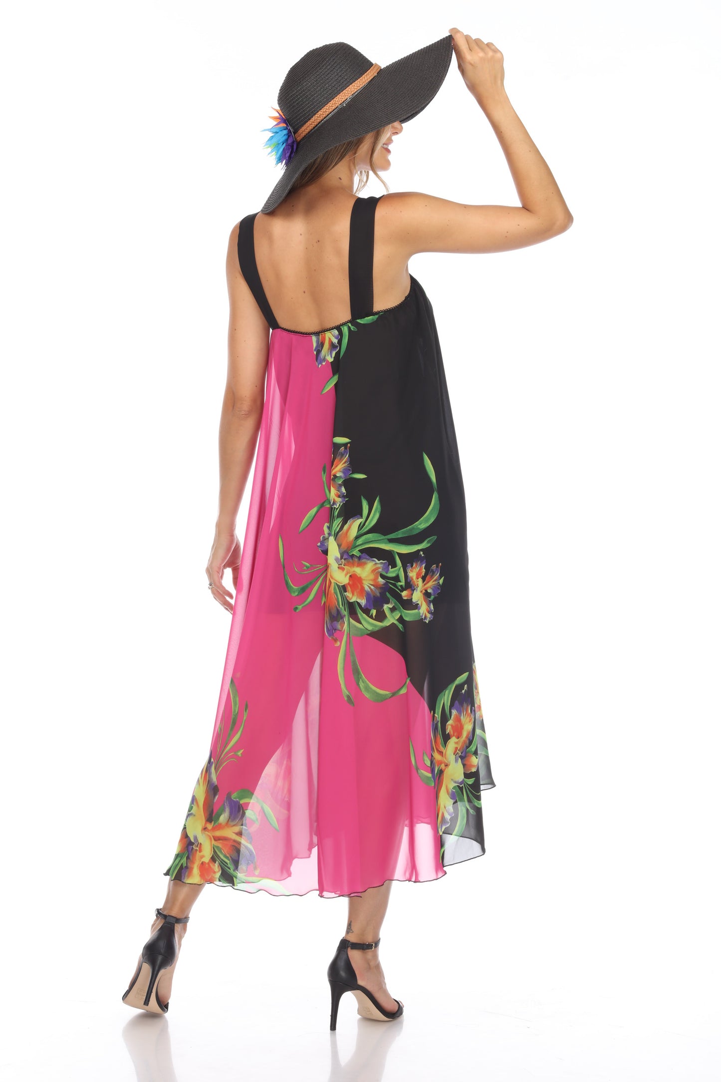 Circular Chiffon Flower Print Long Dress