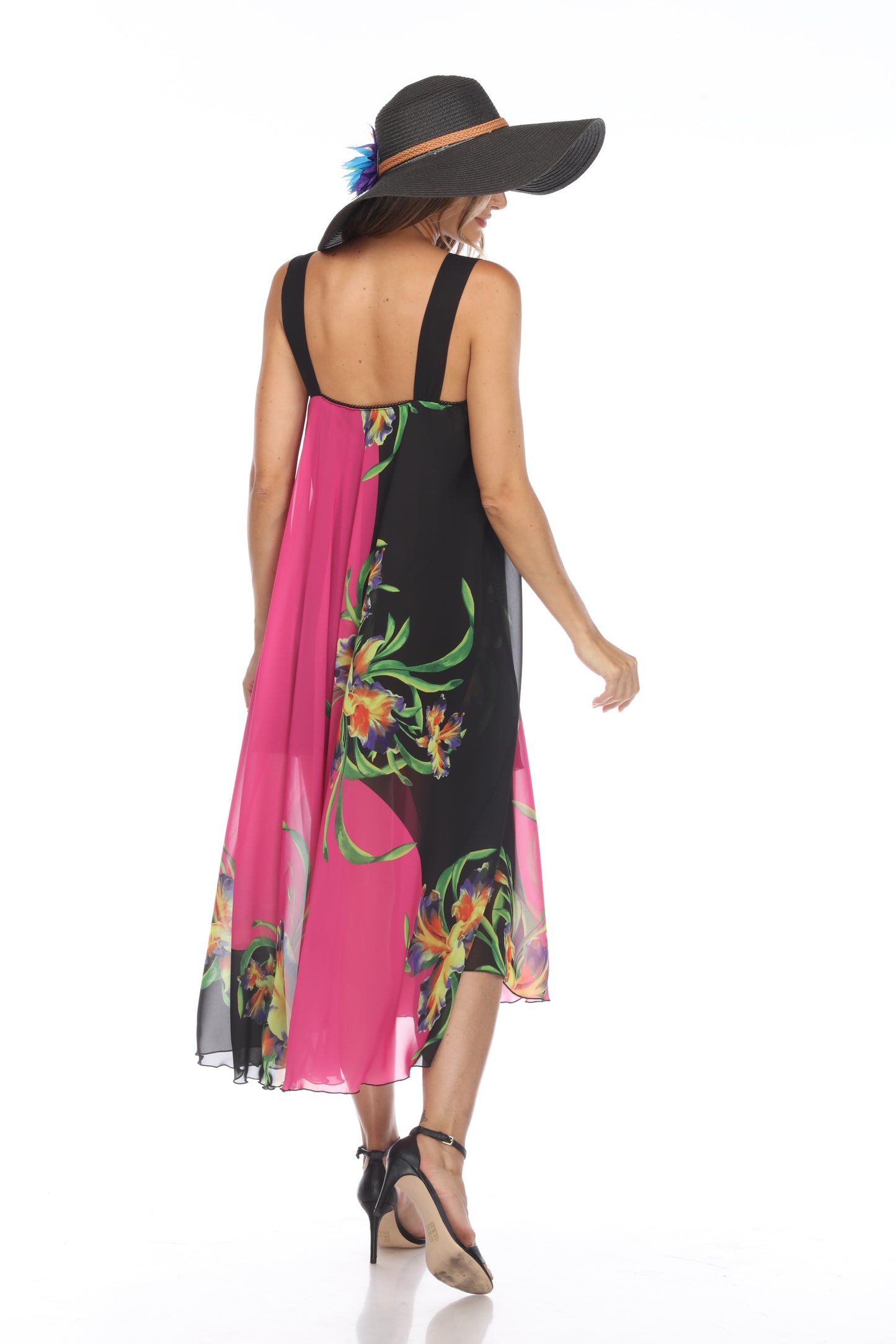Circular Chiffon Flower Print Long Dress