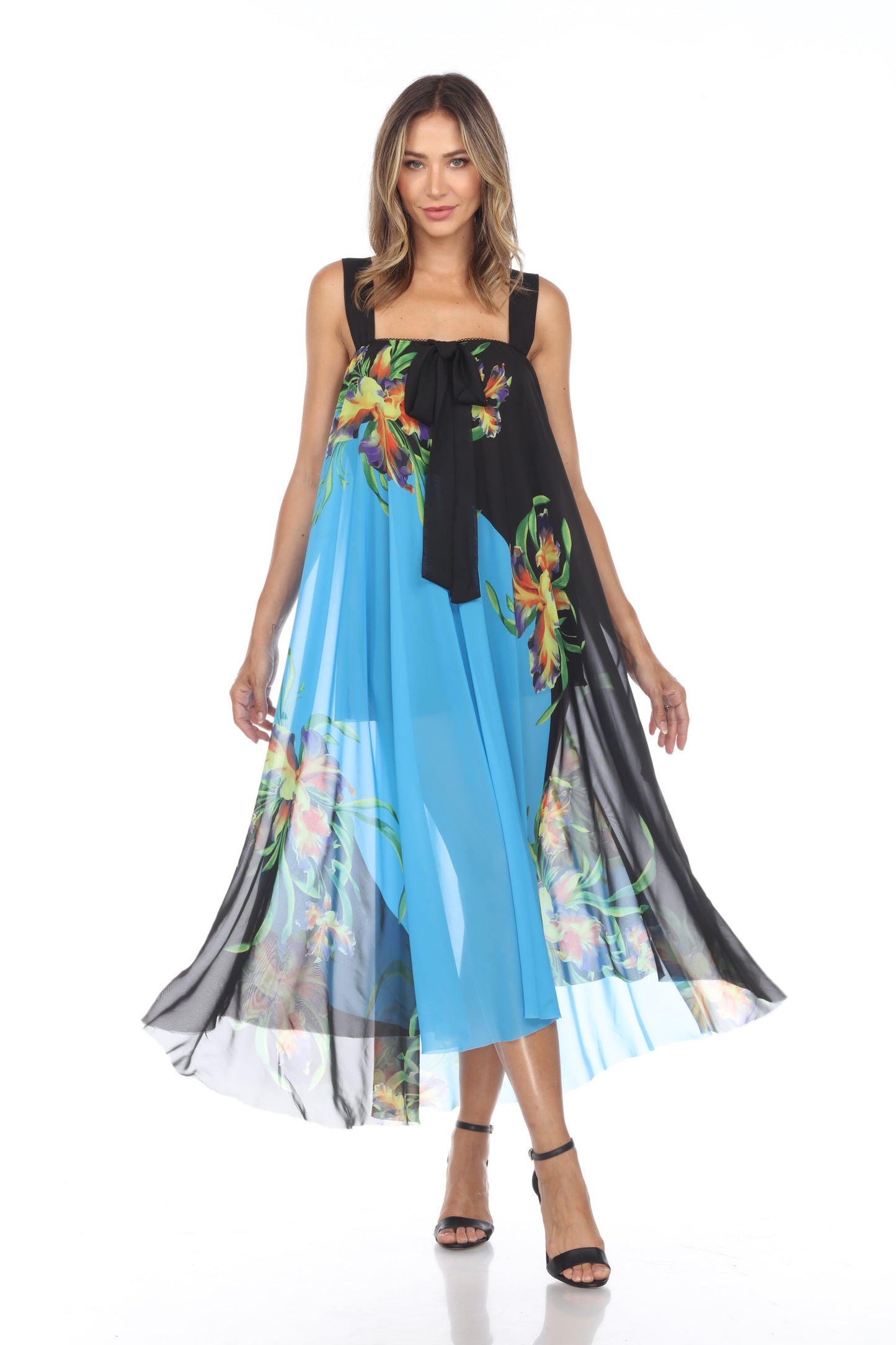 Circular Chiffon Flower Print Long Dress