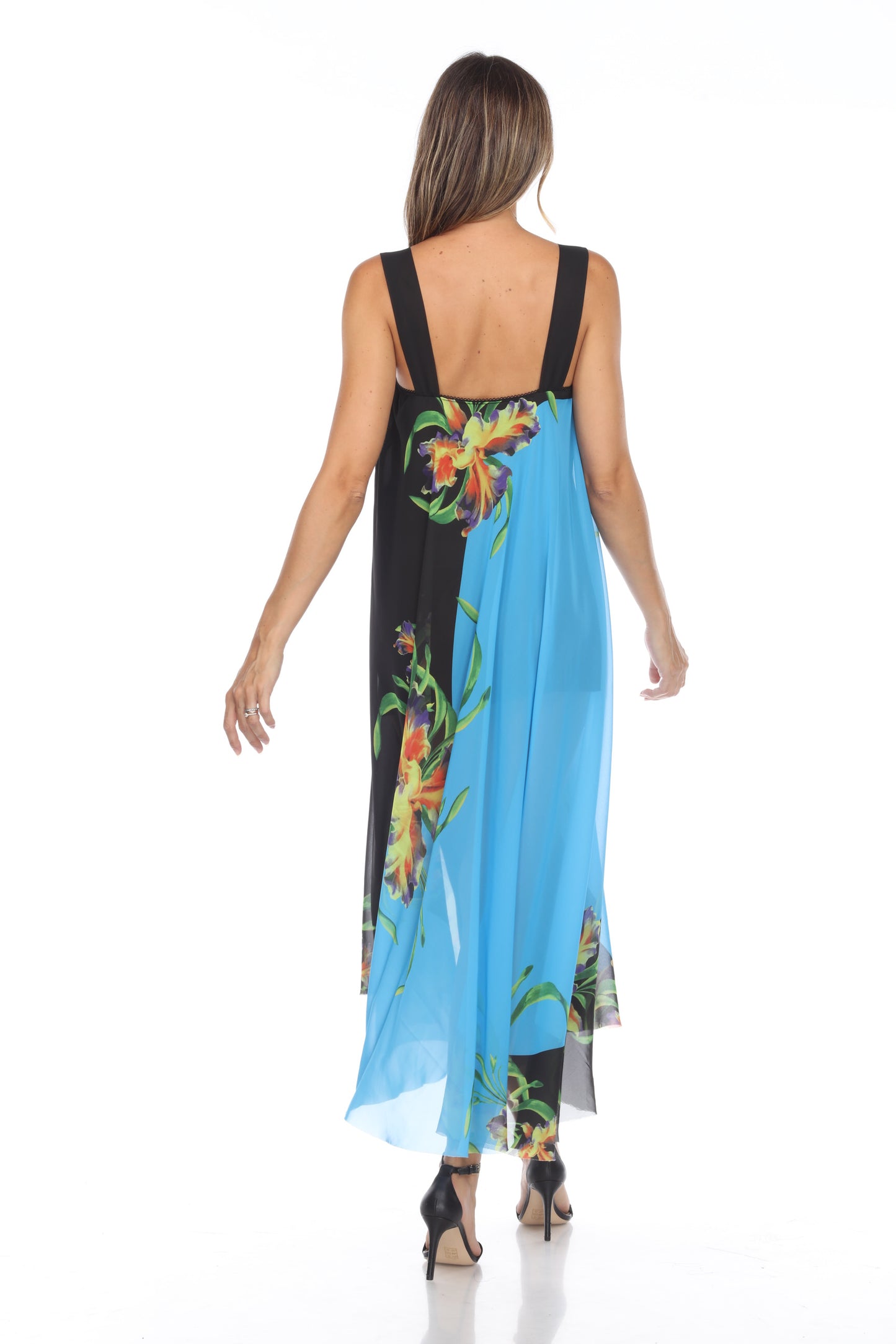 Circular Chiffon Flower Print Long Dress
