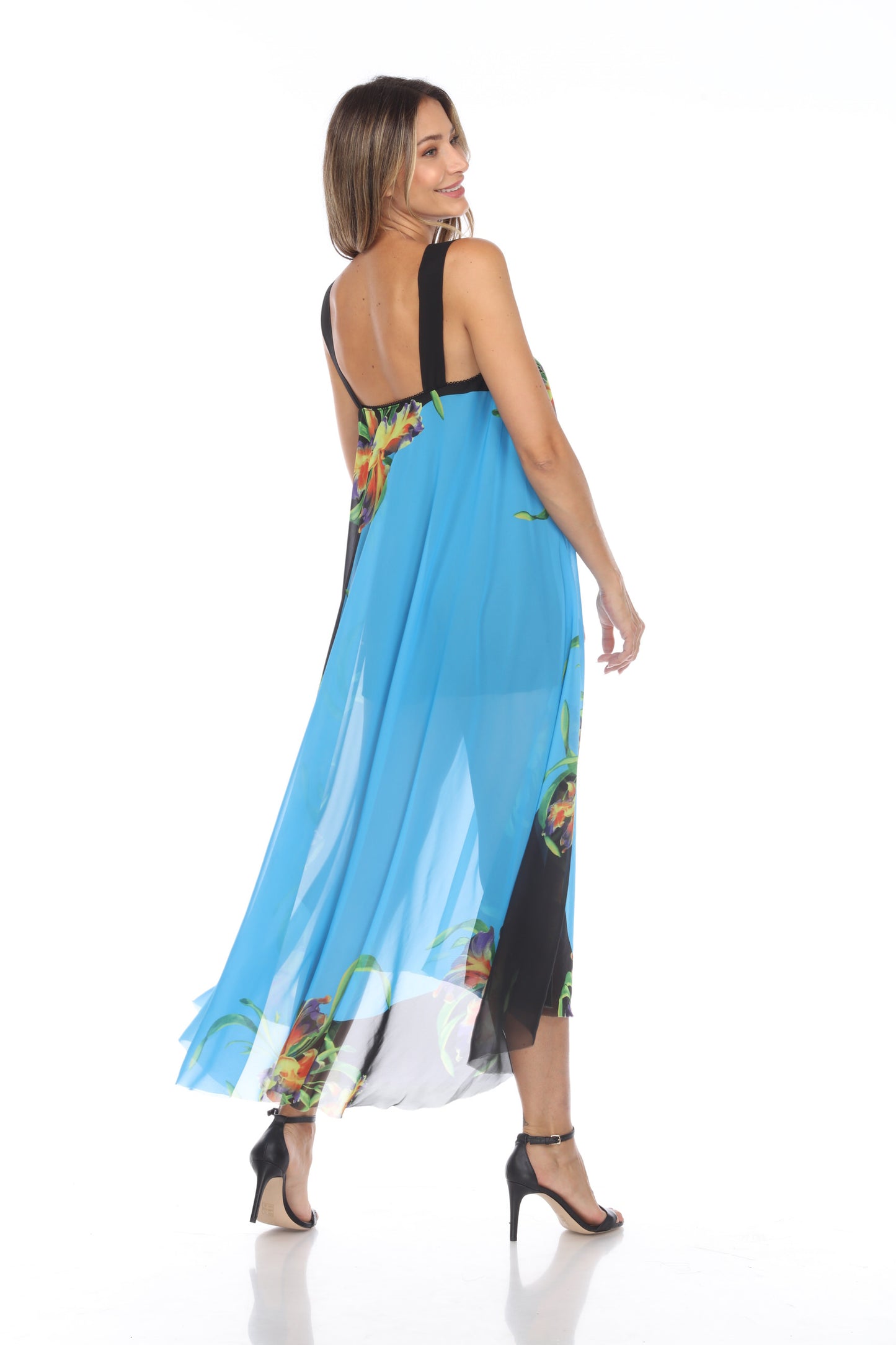 Circular Chiffon Flower Print Long Dress