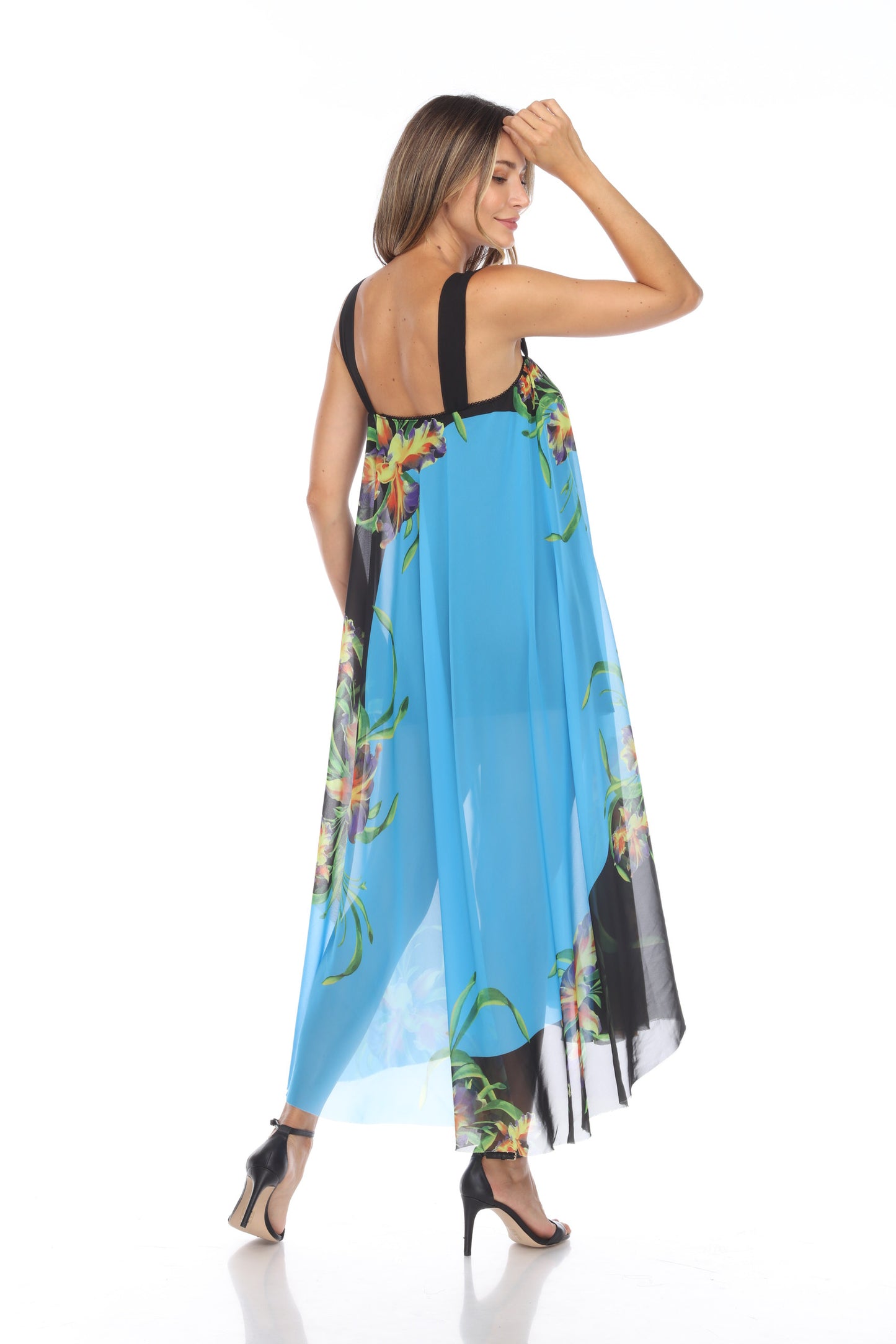 Circular Chiffon Flower Print Long Dress