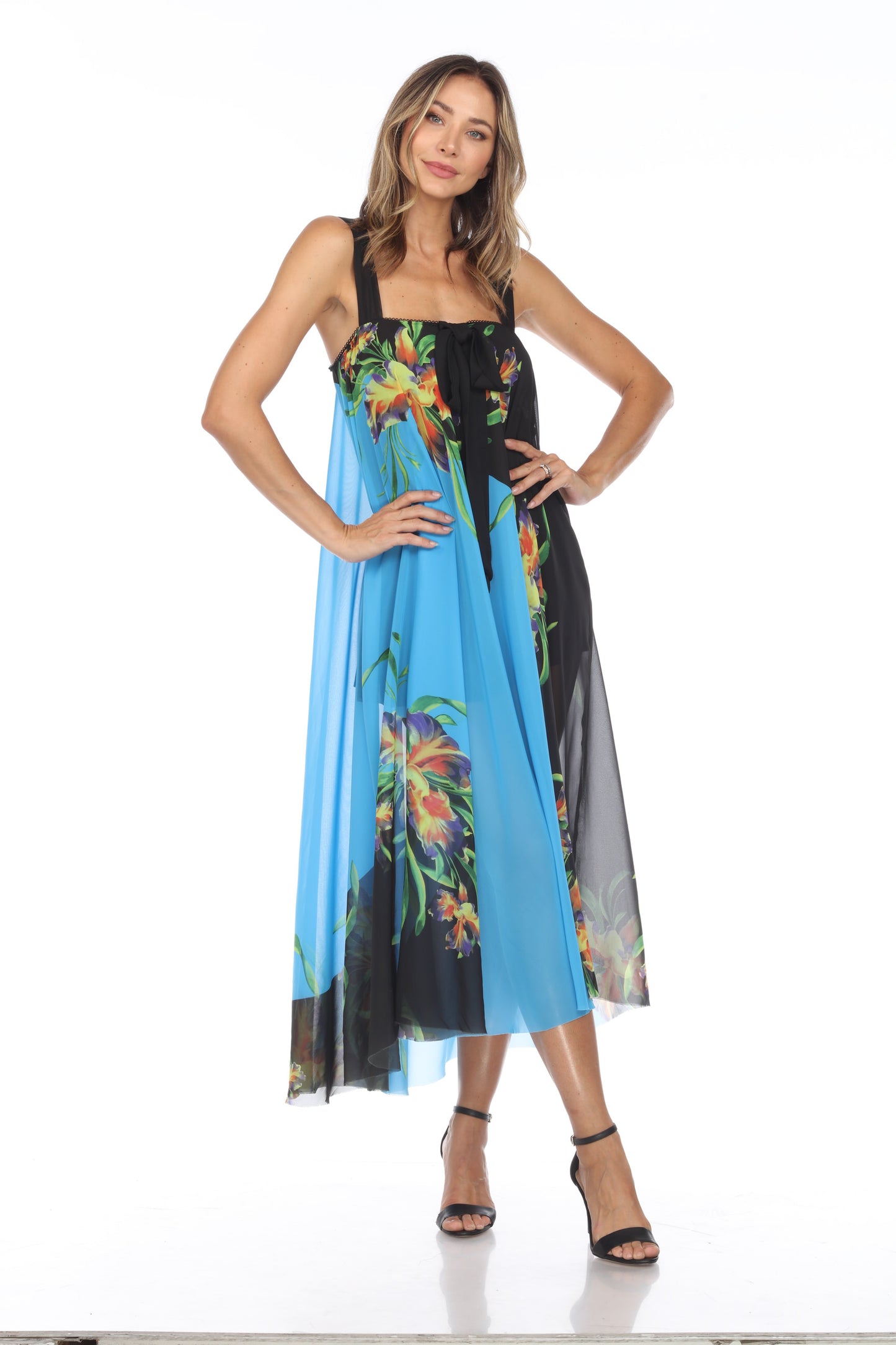 Circular Chiffon Flower Print Long Dress