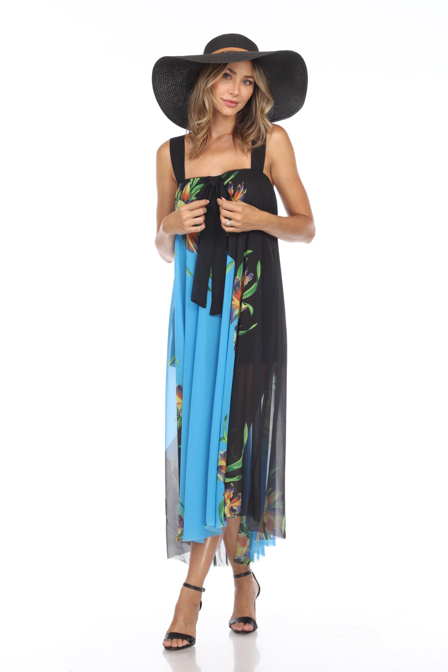 Circular Chiffon Flower Print Long Dress
