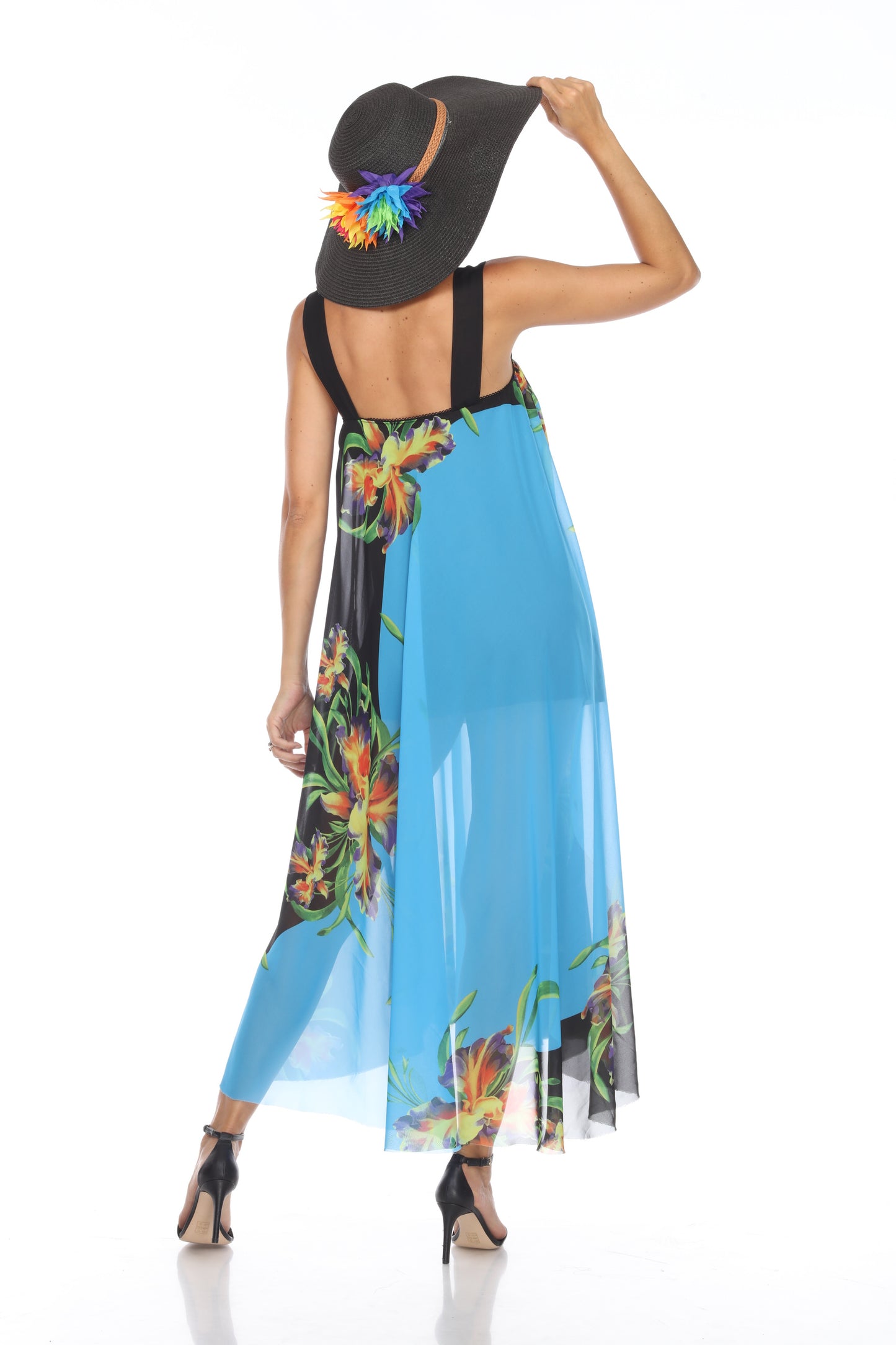 Circular Chiffon Flower Print Long Dress