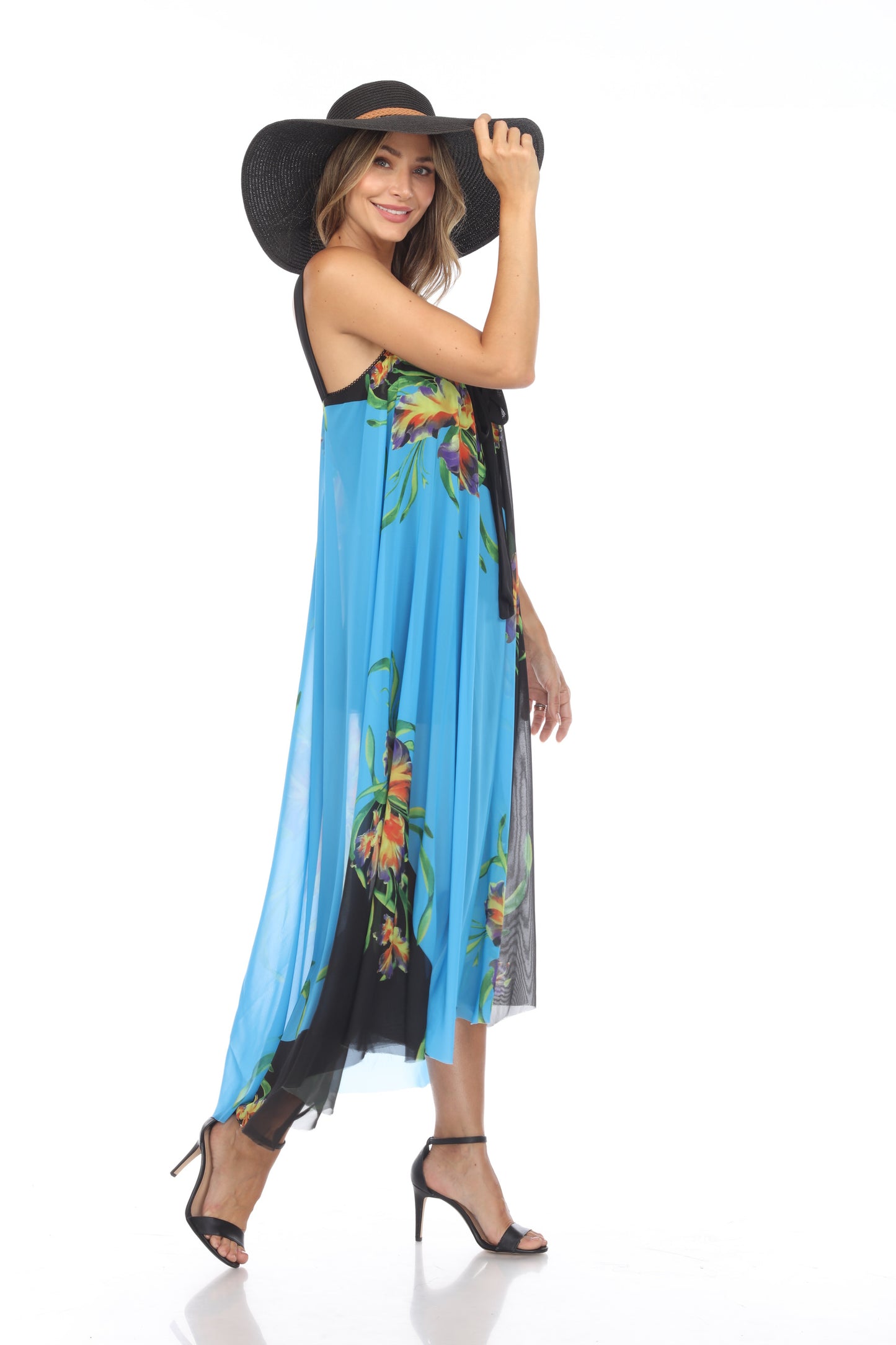 Circular Chiffon Flower Print Long Dress