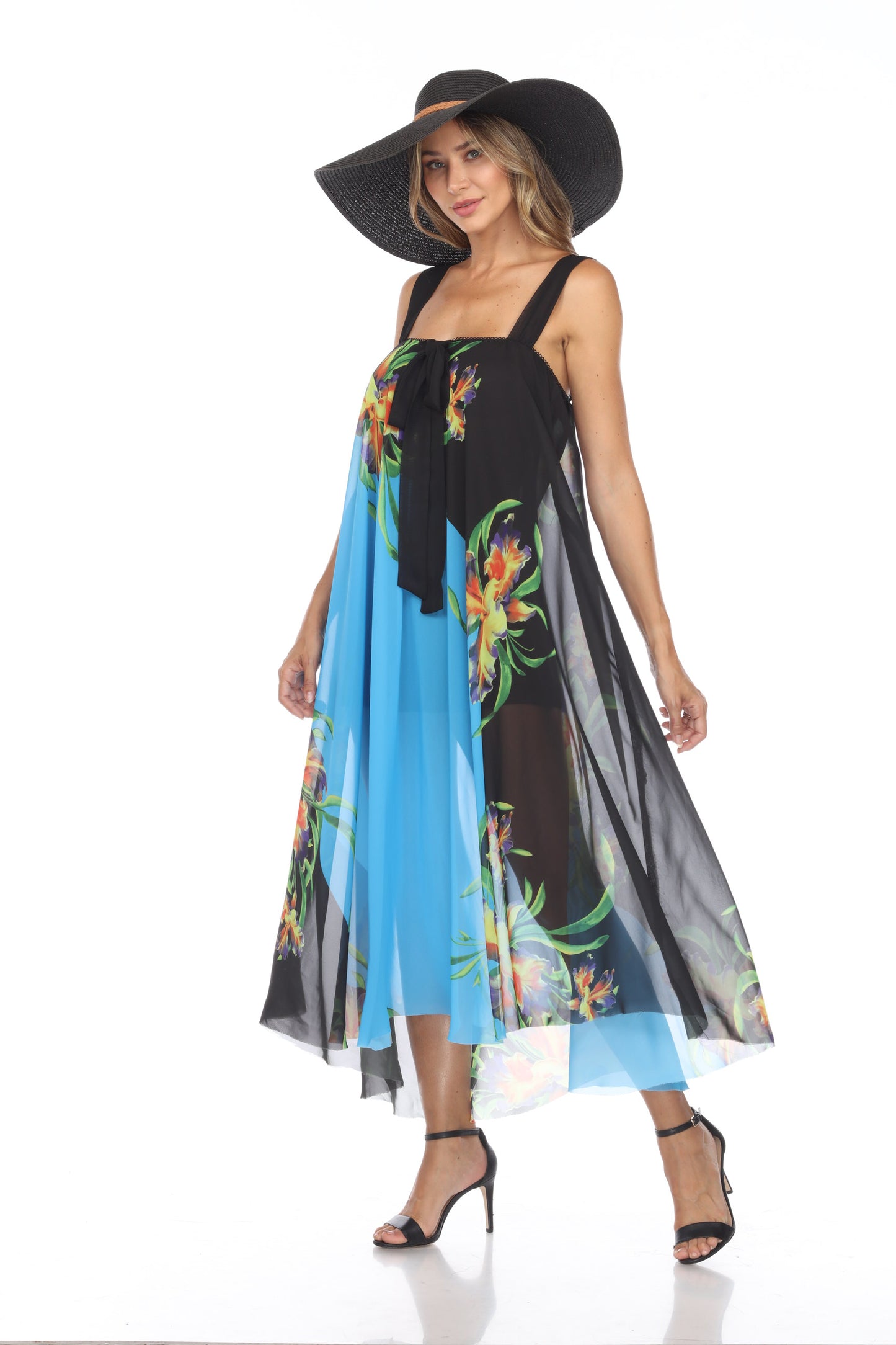 Circular Chiffon Flower Print Long Dress