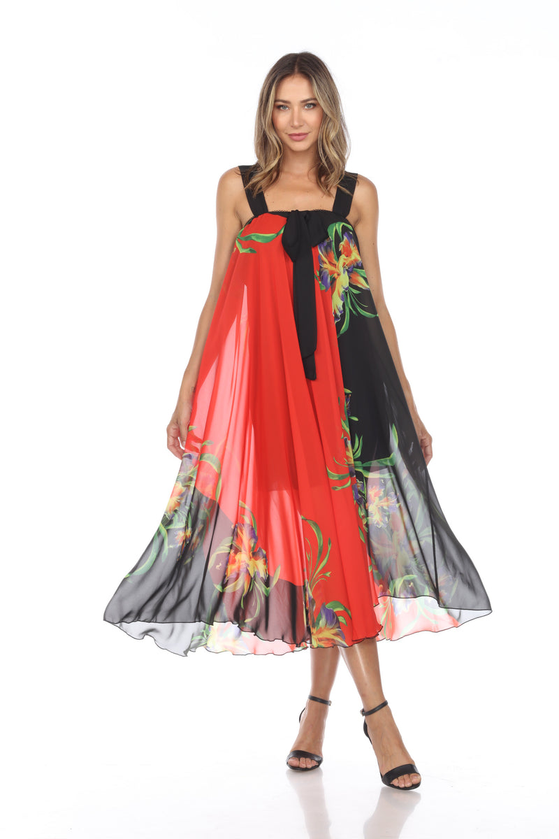 Circular Chiffon Flower Print Long Dress