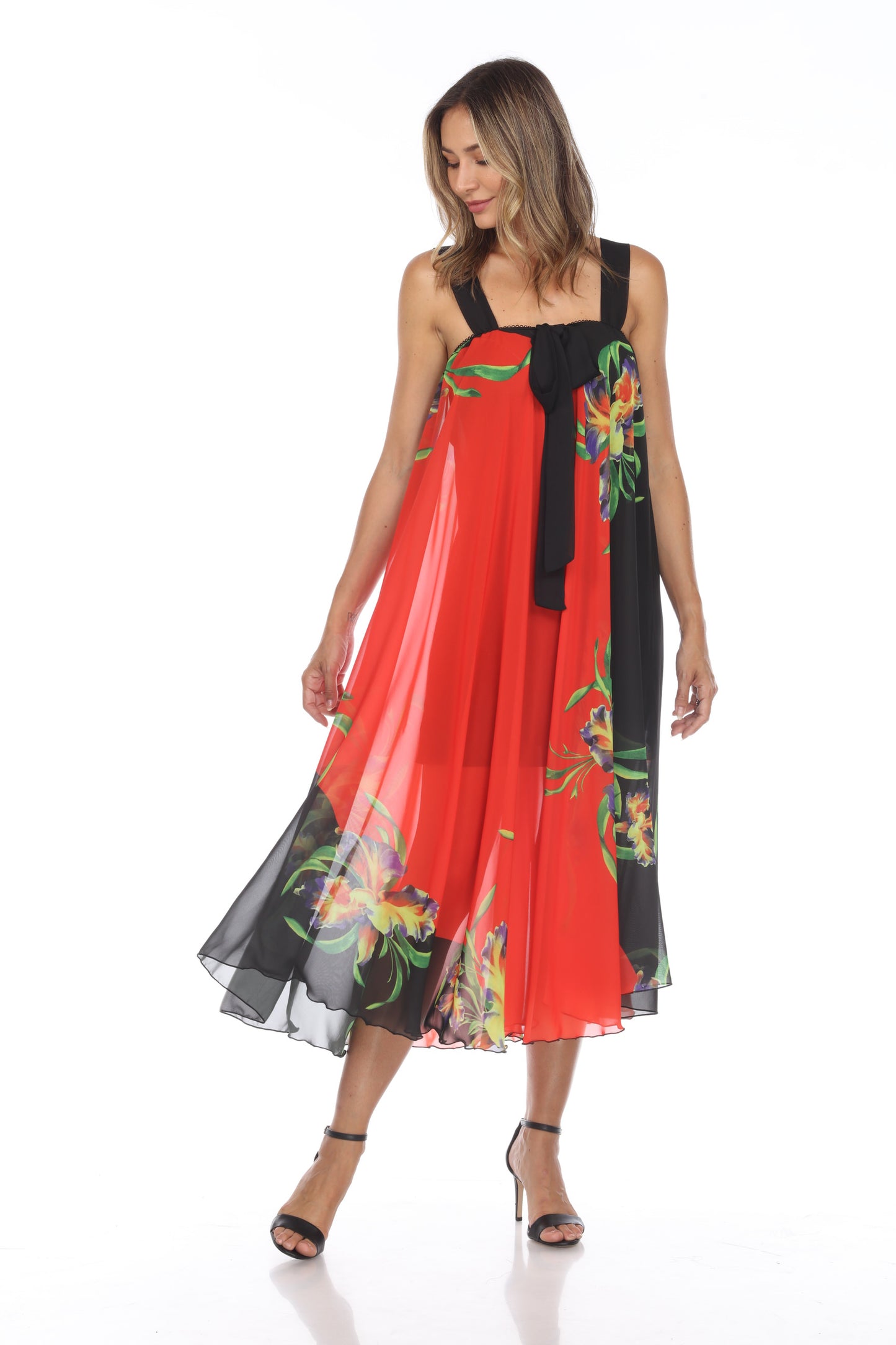 Circular Chiffon Flower Print Long Dress